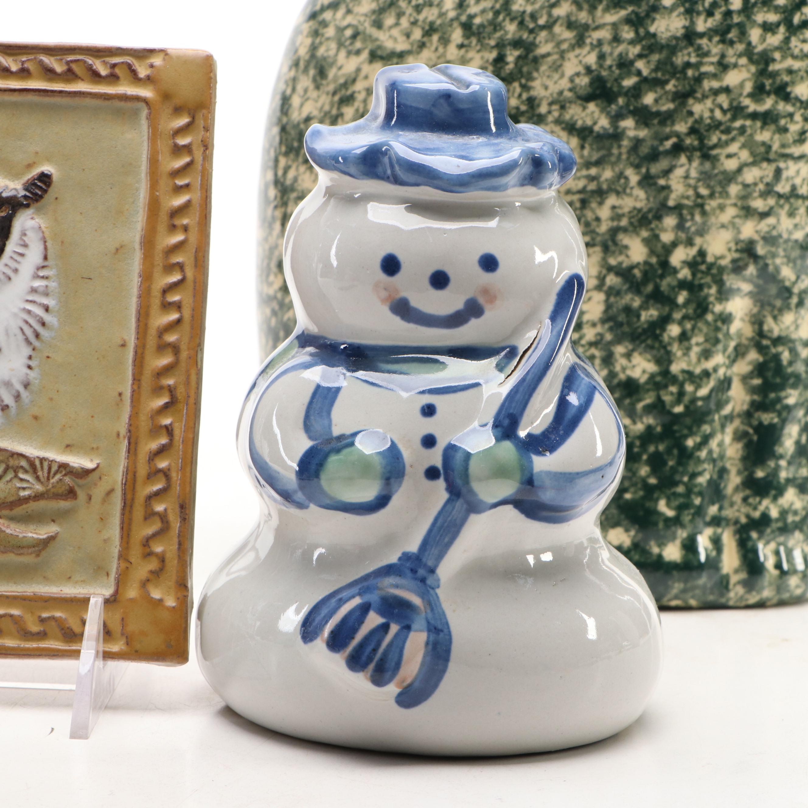 Heaven & Earth Creations Spongeware Cat, Ceramic Sheep Tile, and More Décor