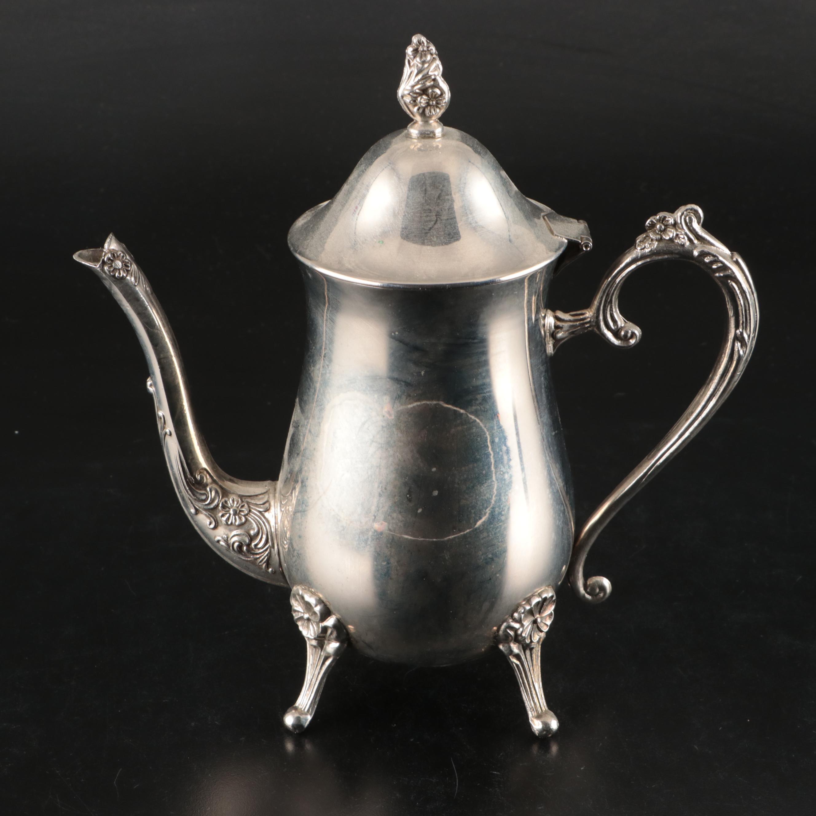 Rogers & Son "Victorian Rose" Silver Plate Tray with Silver Plate Teaware