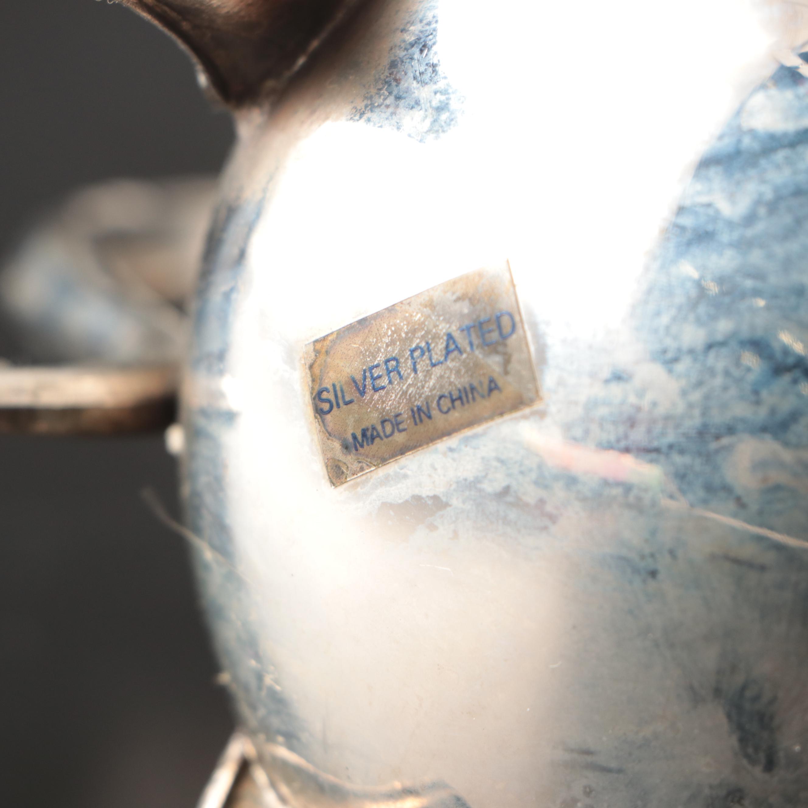 Rogers & Son "Victorian Rose" Silver Plate Tray with Silver Plate Teaware