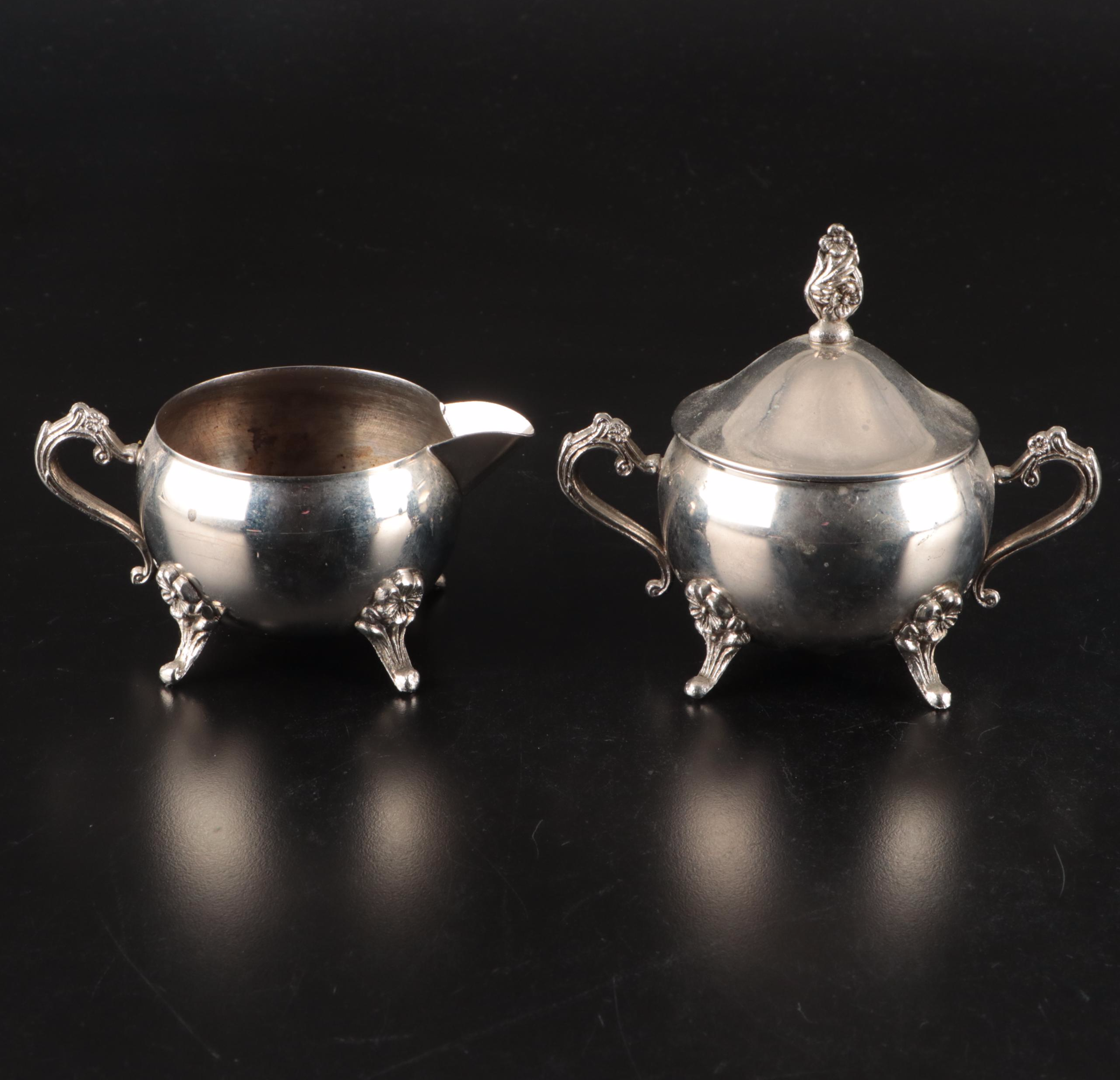 Rogers & Son "Victorian Rose" Silver Plate Tray with Silver Plate Teaware