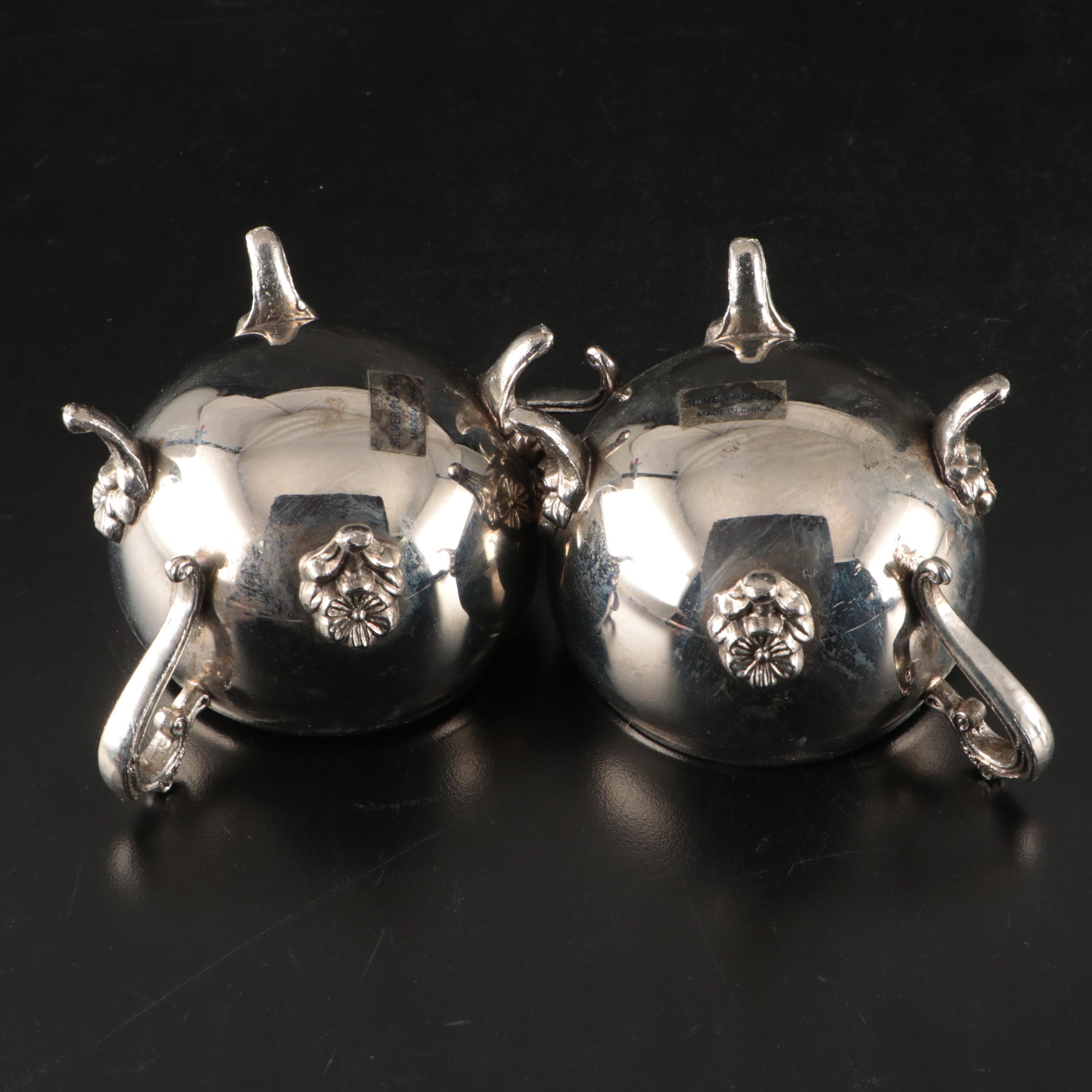 Rogers & Son "Victorian Rose" Silver Plate Tray with Silver Plate Teaware