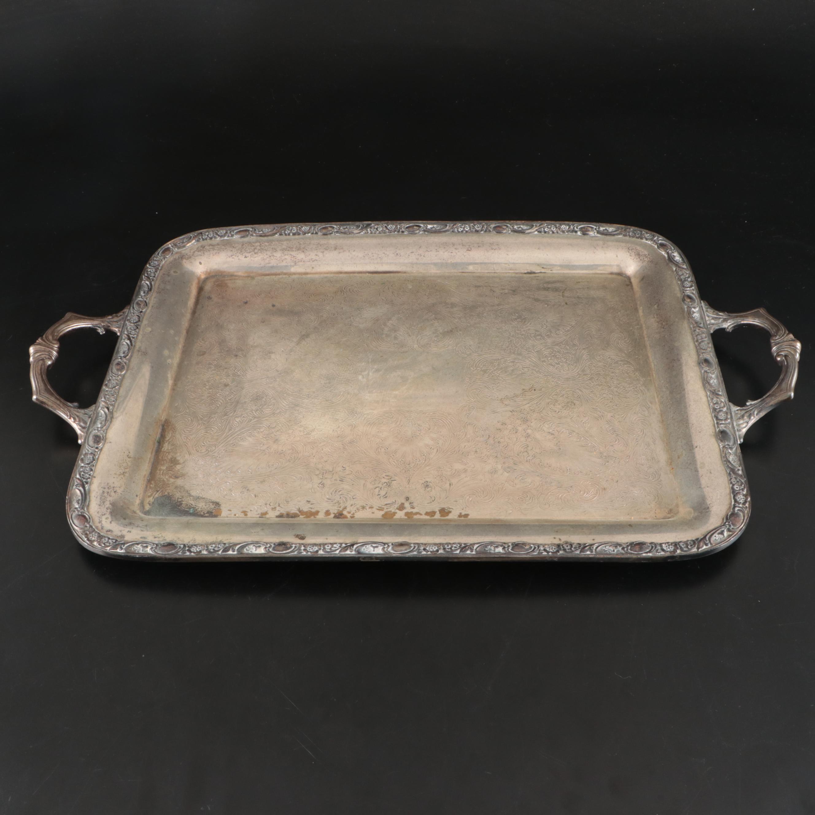 Rogers & Son "Victorian Rose" Silver Plate Tray with Silver Plate Teaware