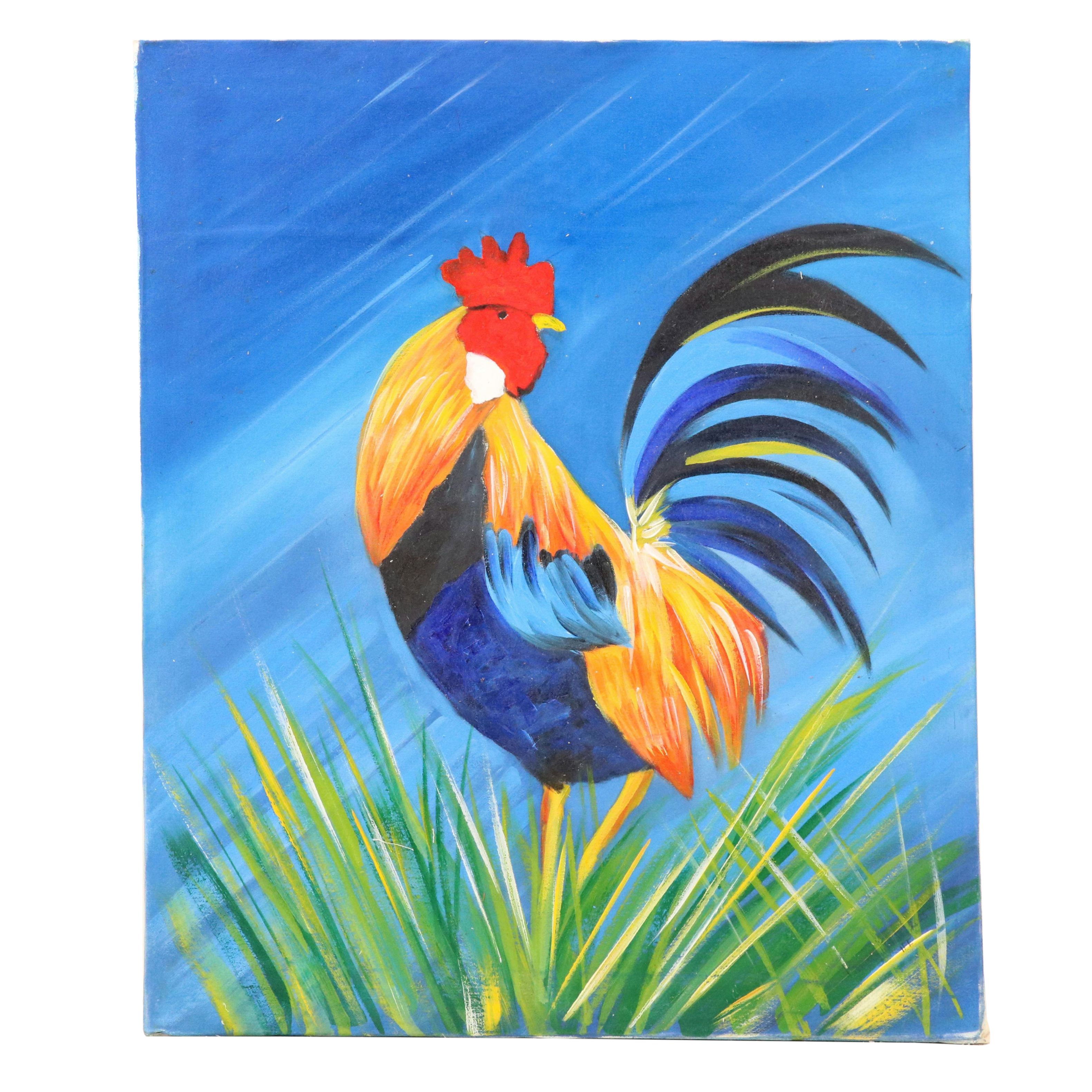 Bayo Ogundele Stylized Oil Painting of Rooster "Cock," 2025