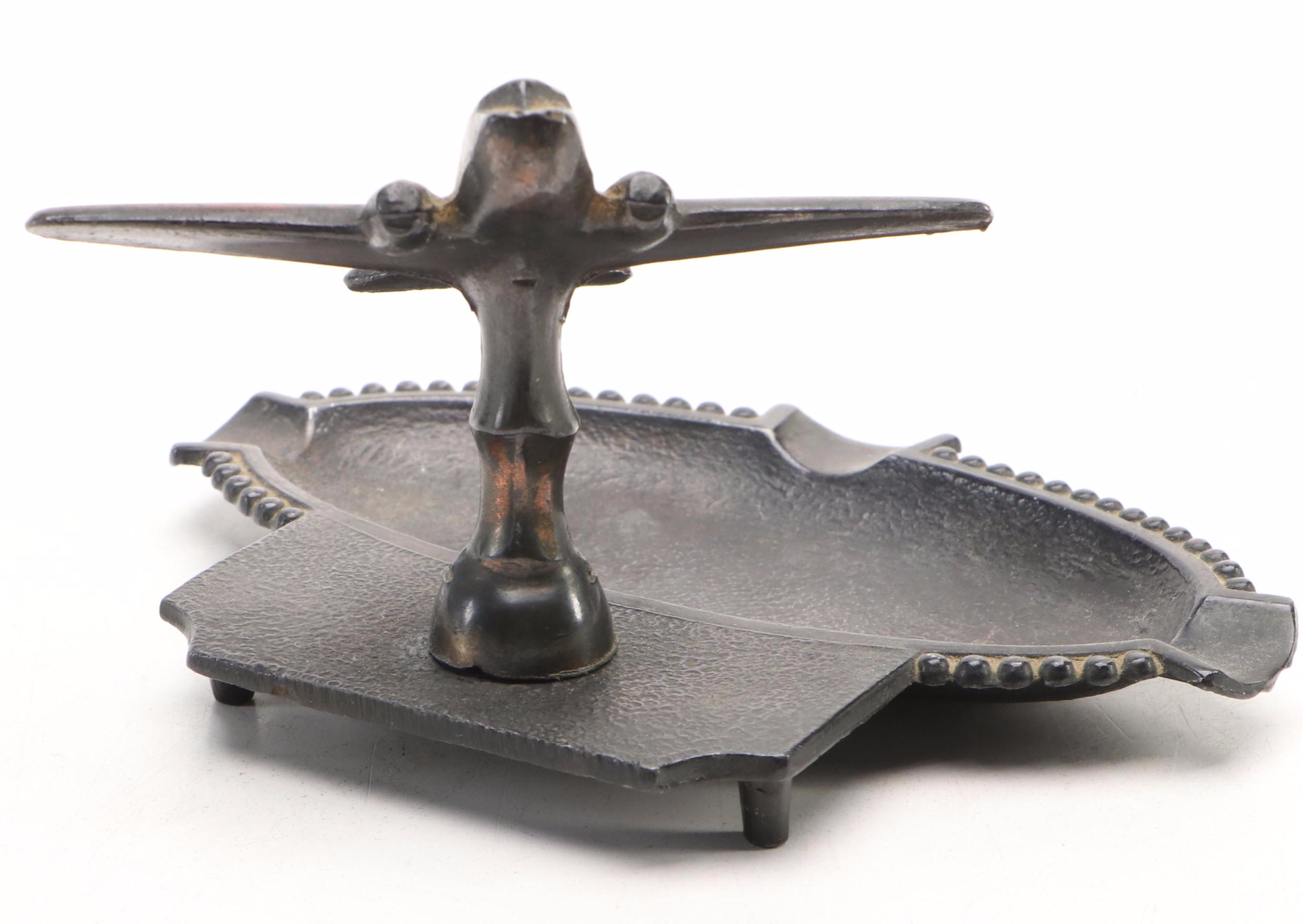 Metal Airplane Ashtray with Novelty Fish Metal Tape Measure