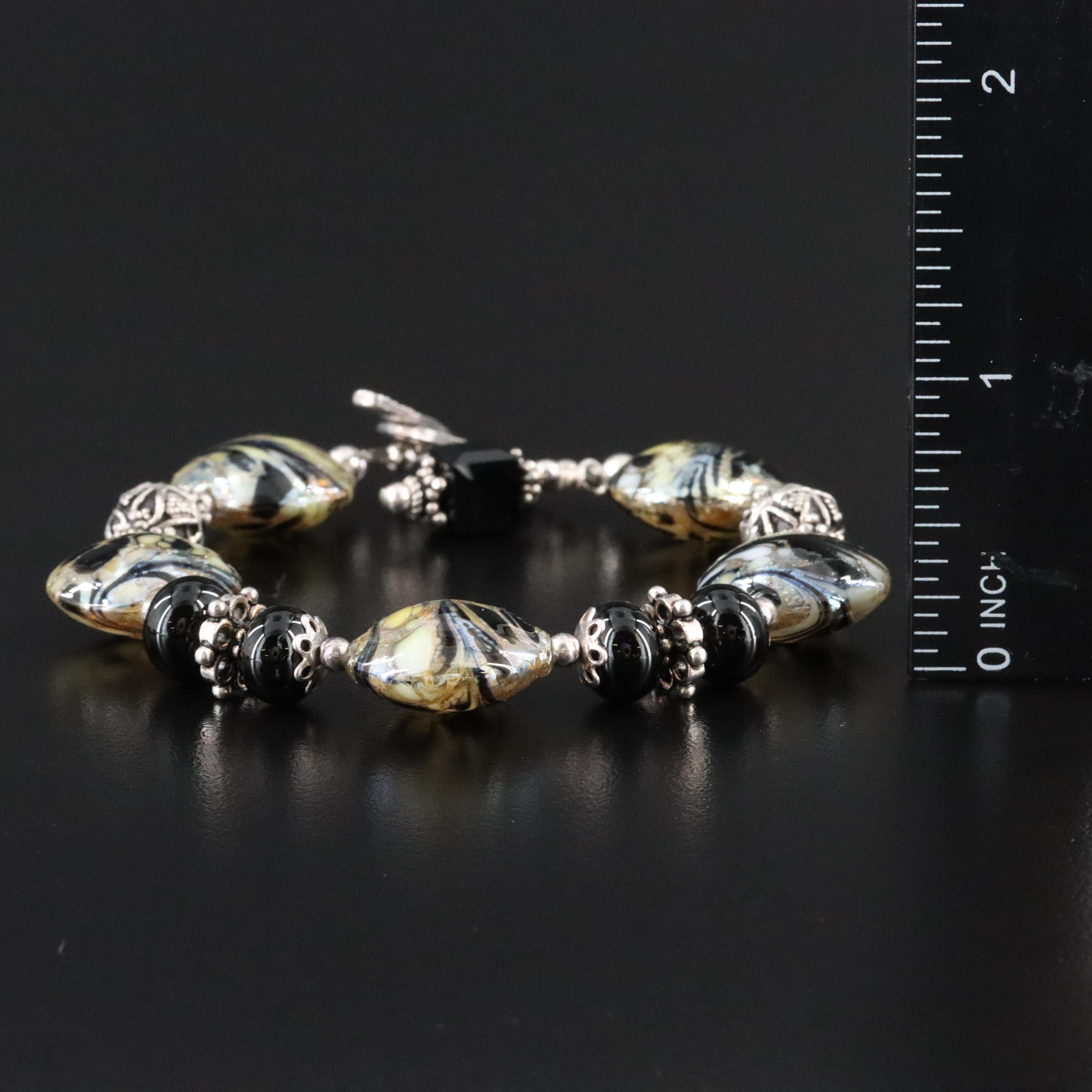 Saki Sterling Tiger's Eye and Art Glass Bracelets