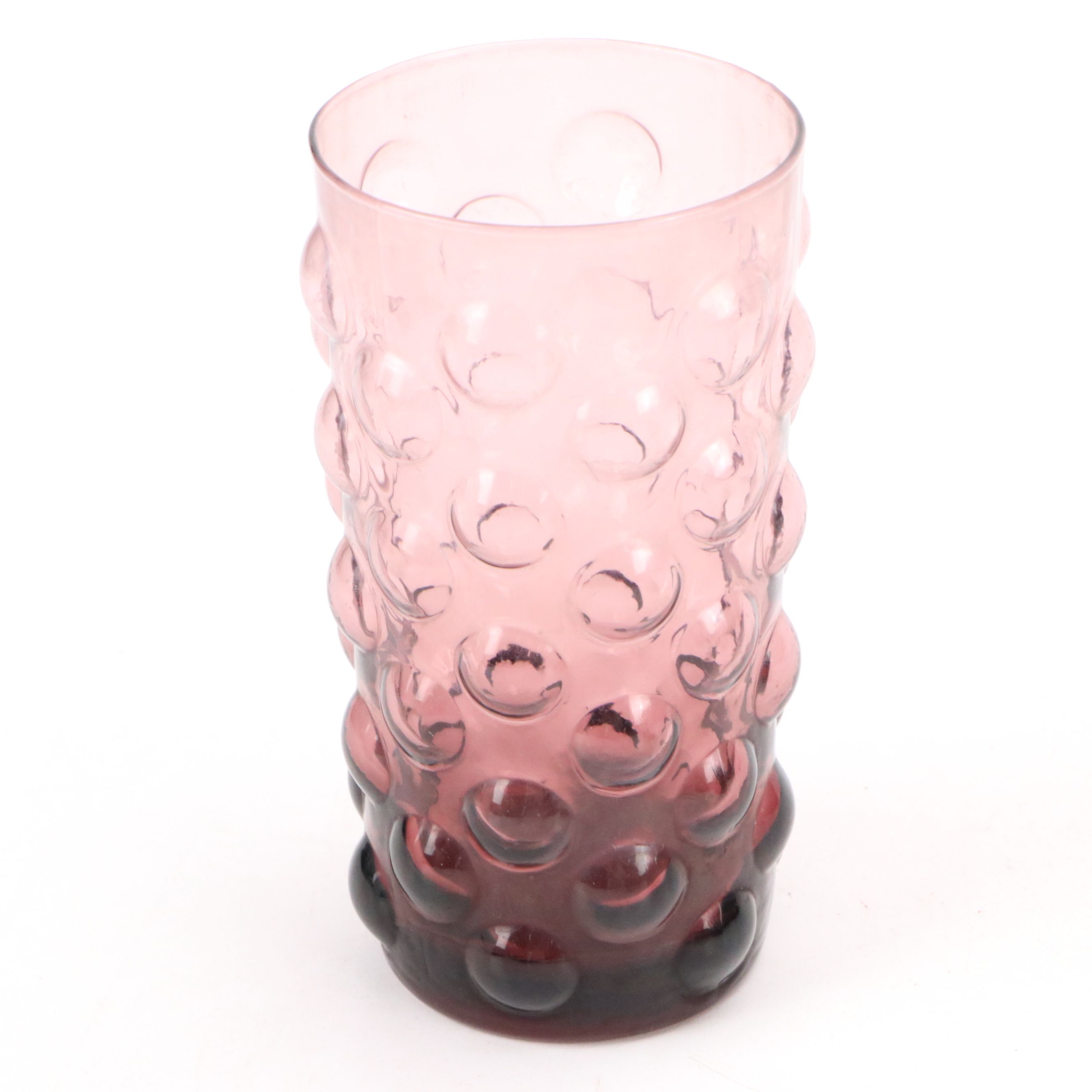 Victorian Style Ruffled Edge and Dimpled Amethyst Pitcher with Hobnail Tumblers