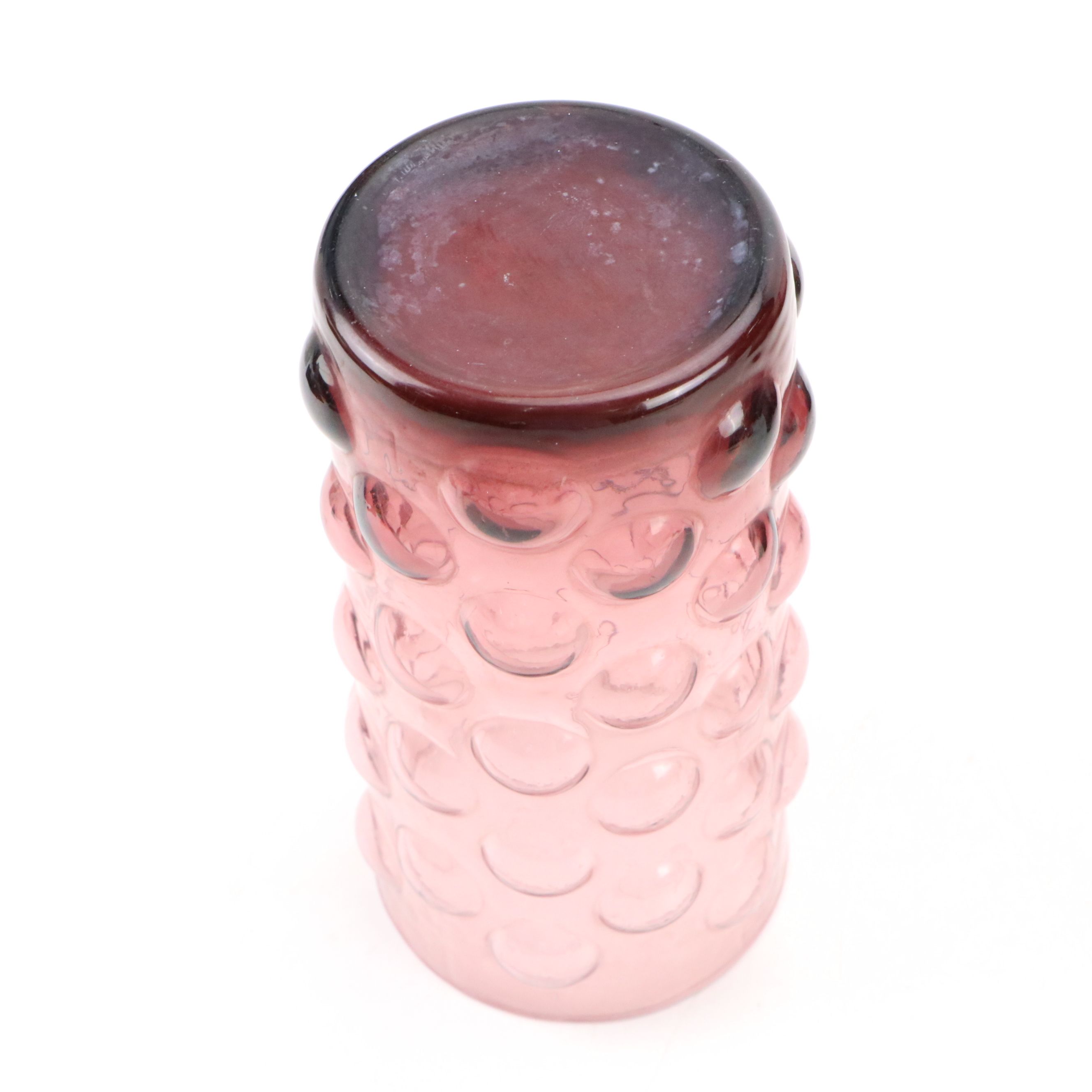 Victorian Style Ruffled Edge and Dimpled Amethyst Pitcher with Hobnail Tumblers