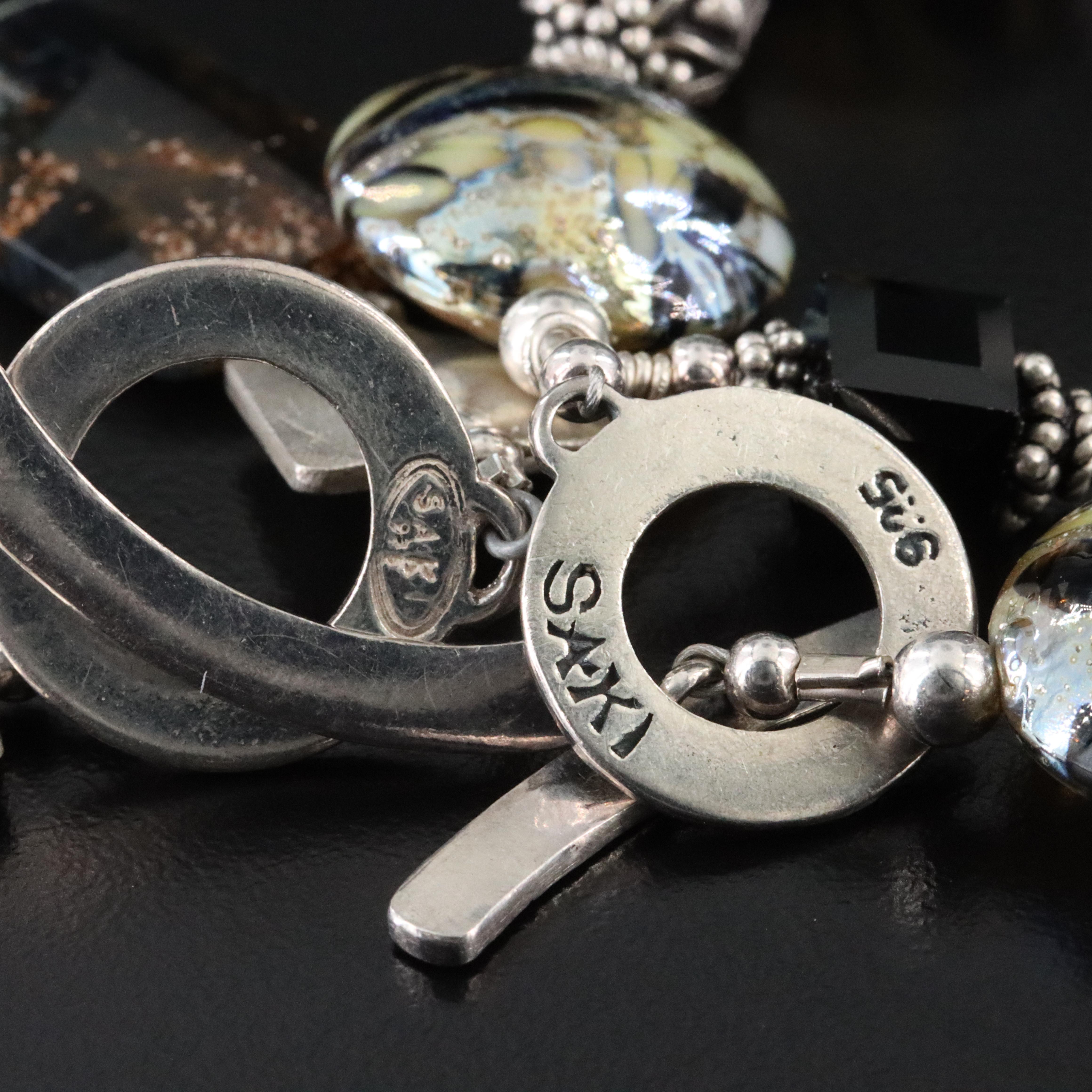 Saki Sterling Tiger's Eye and Art Glass Bracelets