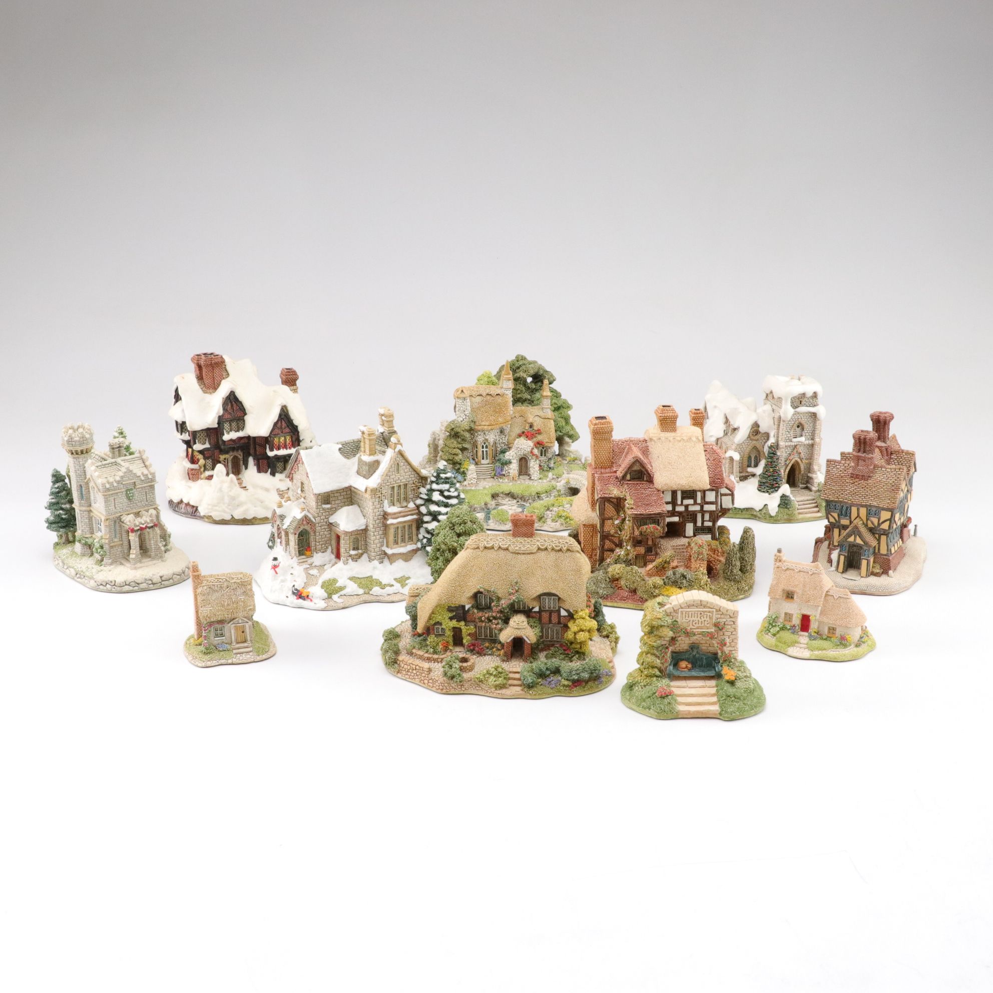 Lilliput Lane "Honeysuckle Cottage" and More Resin Village Shop Figurines, 1990s