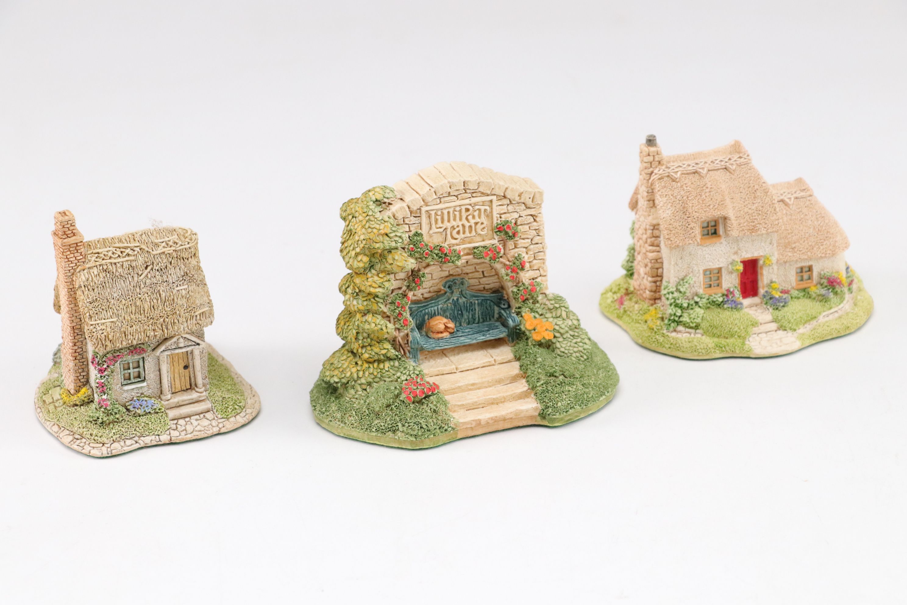 Lilliput Lane "Honeysuckle Cottage" and More Resin Village Shop Figurines, 1990s