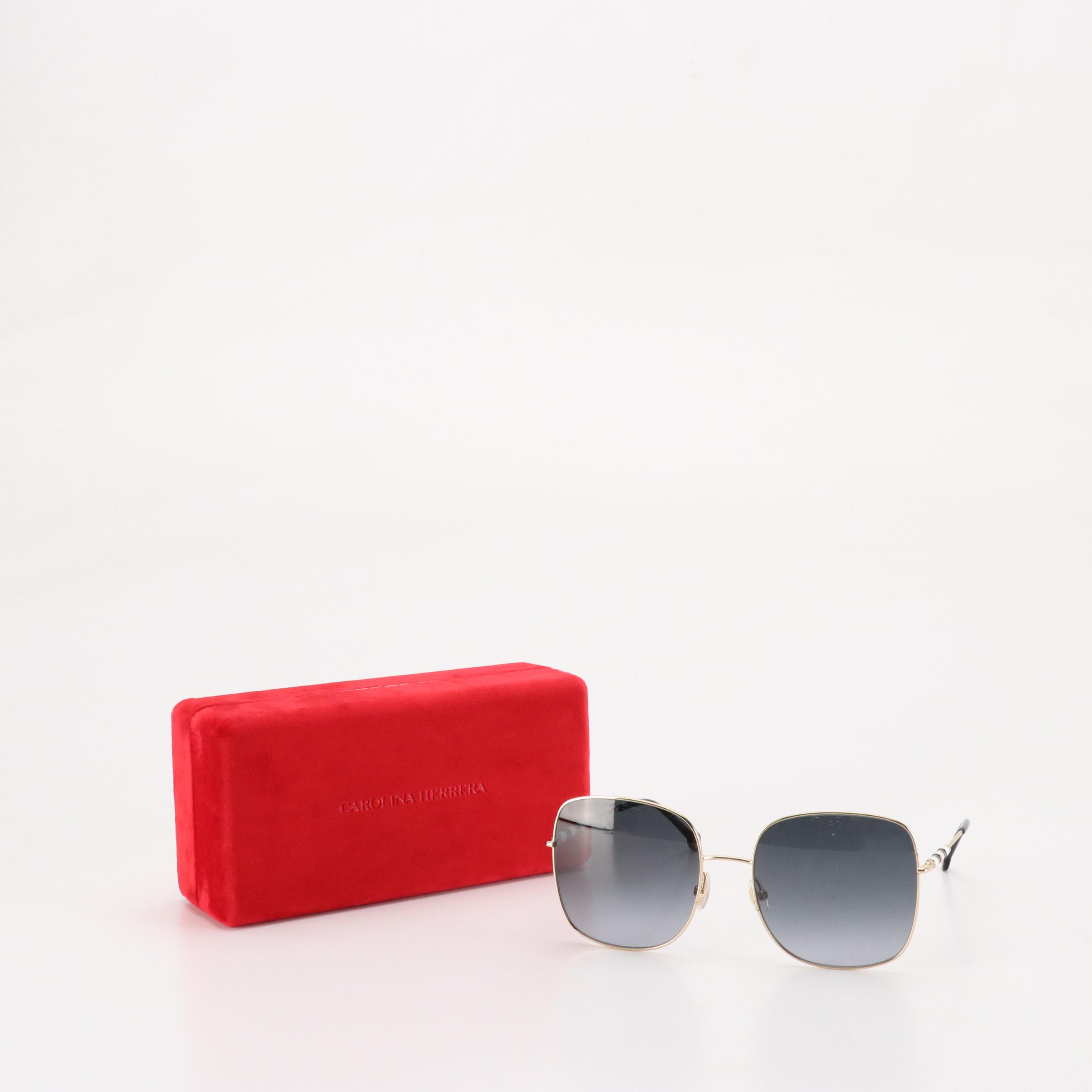 Carolina Herrera Black and White Accented Oversize Square Sunglasses W/ Case