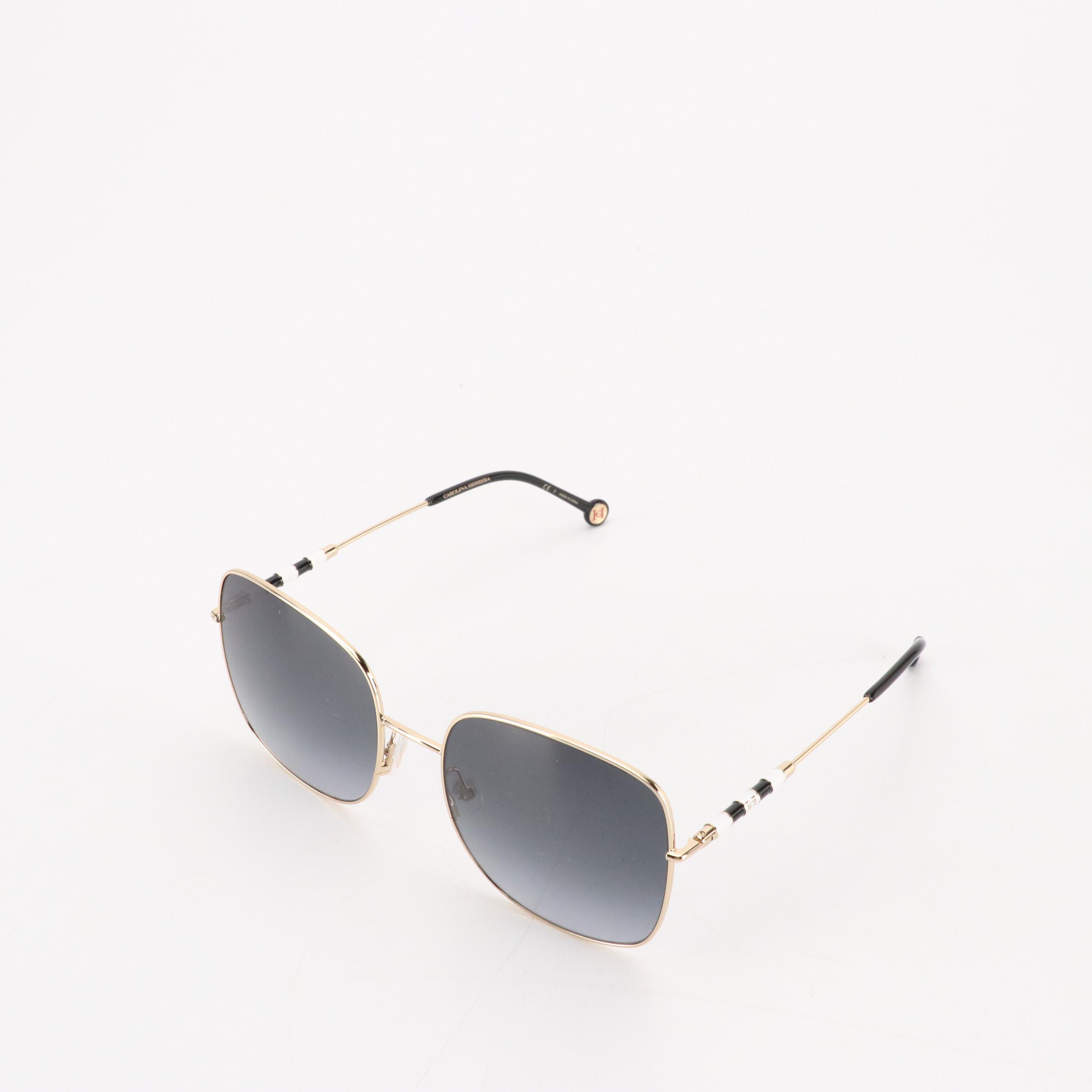 Carolina Herrera Black and White Accented Oversize Square Sunglasses W/ Case