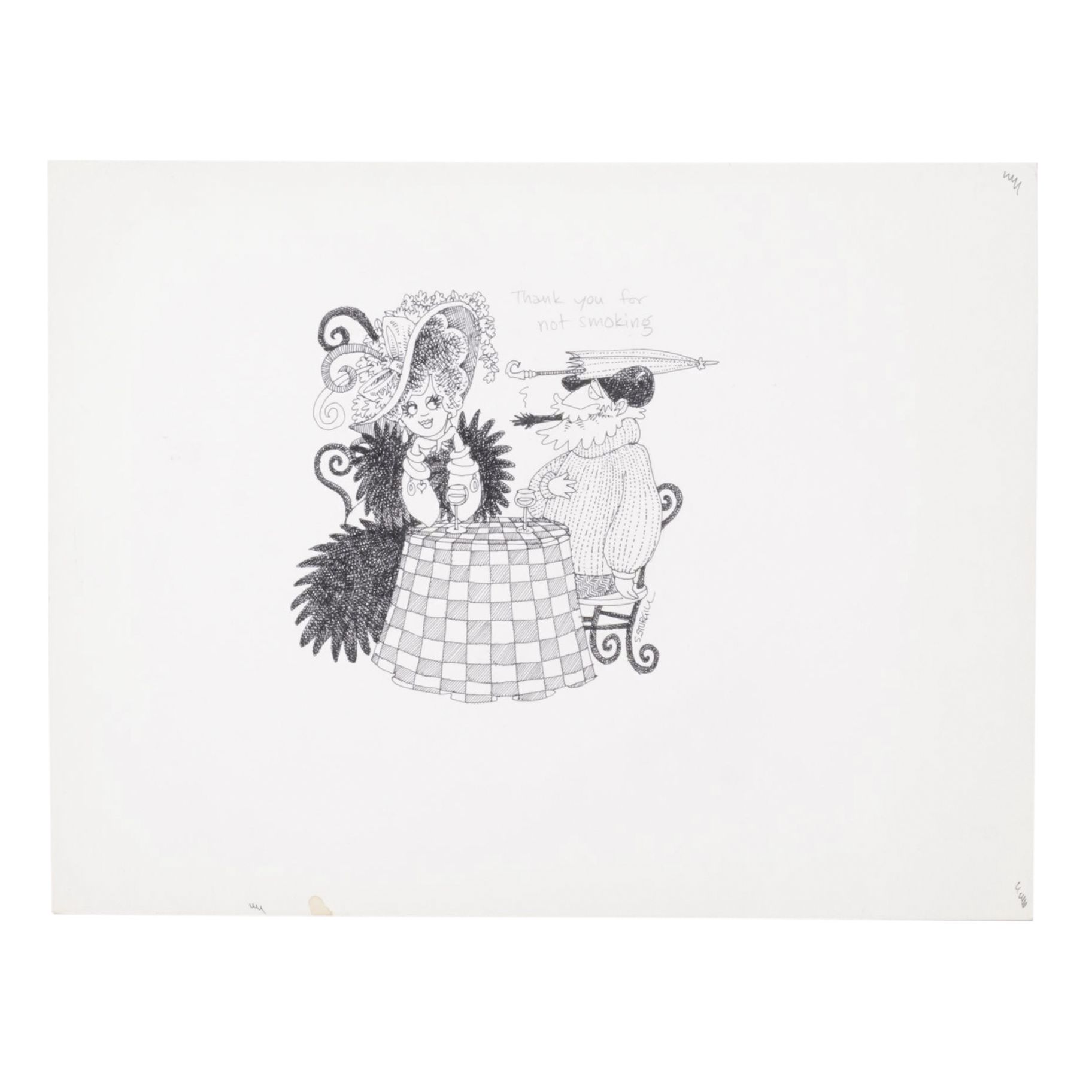 Susan Sturgill Pen and Ink Drawing "Thank You For Not Smoking"