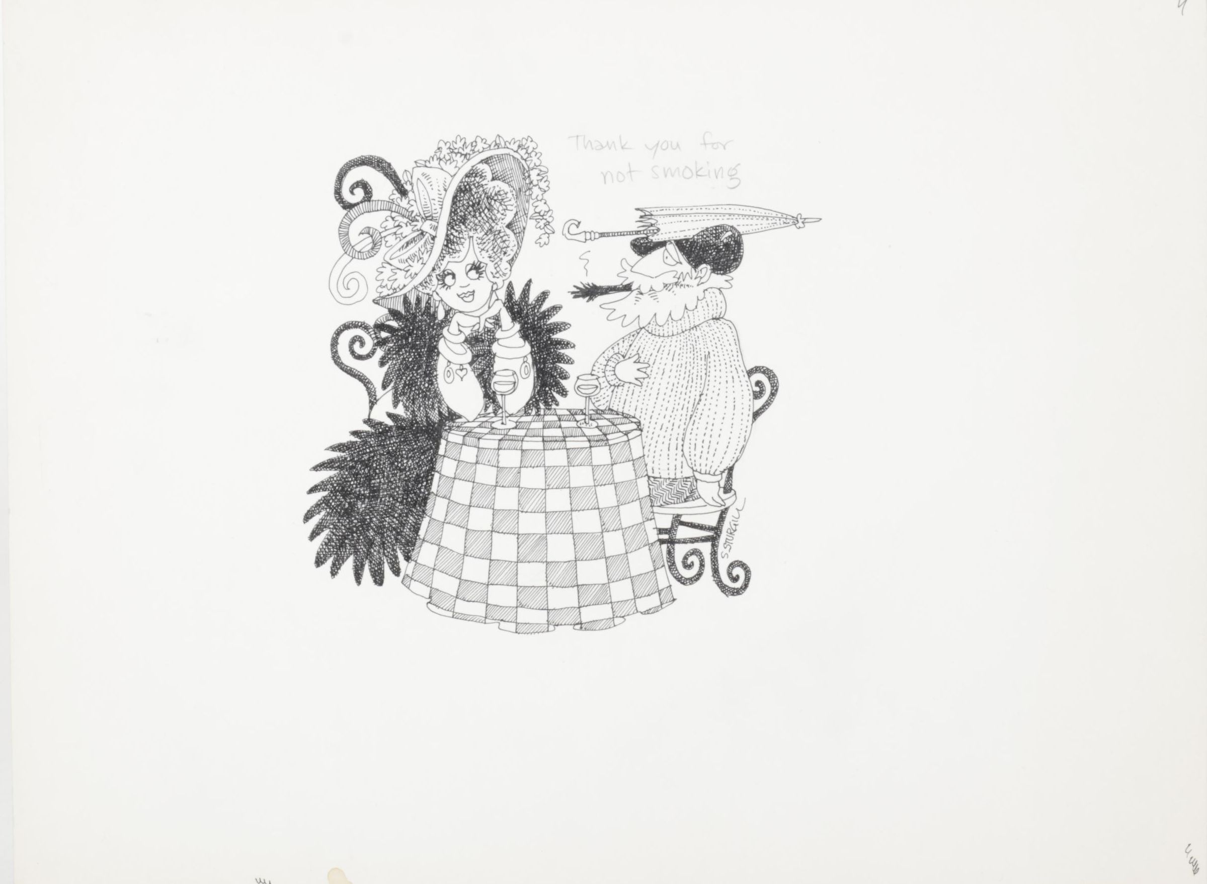 Susan Sturgill Pen and Ink Drawing "Thank You For Not Smoking"