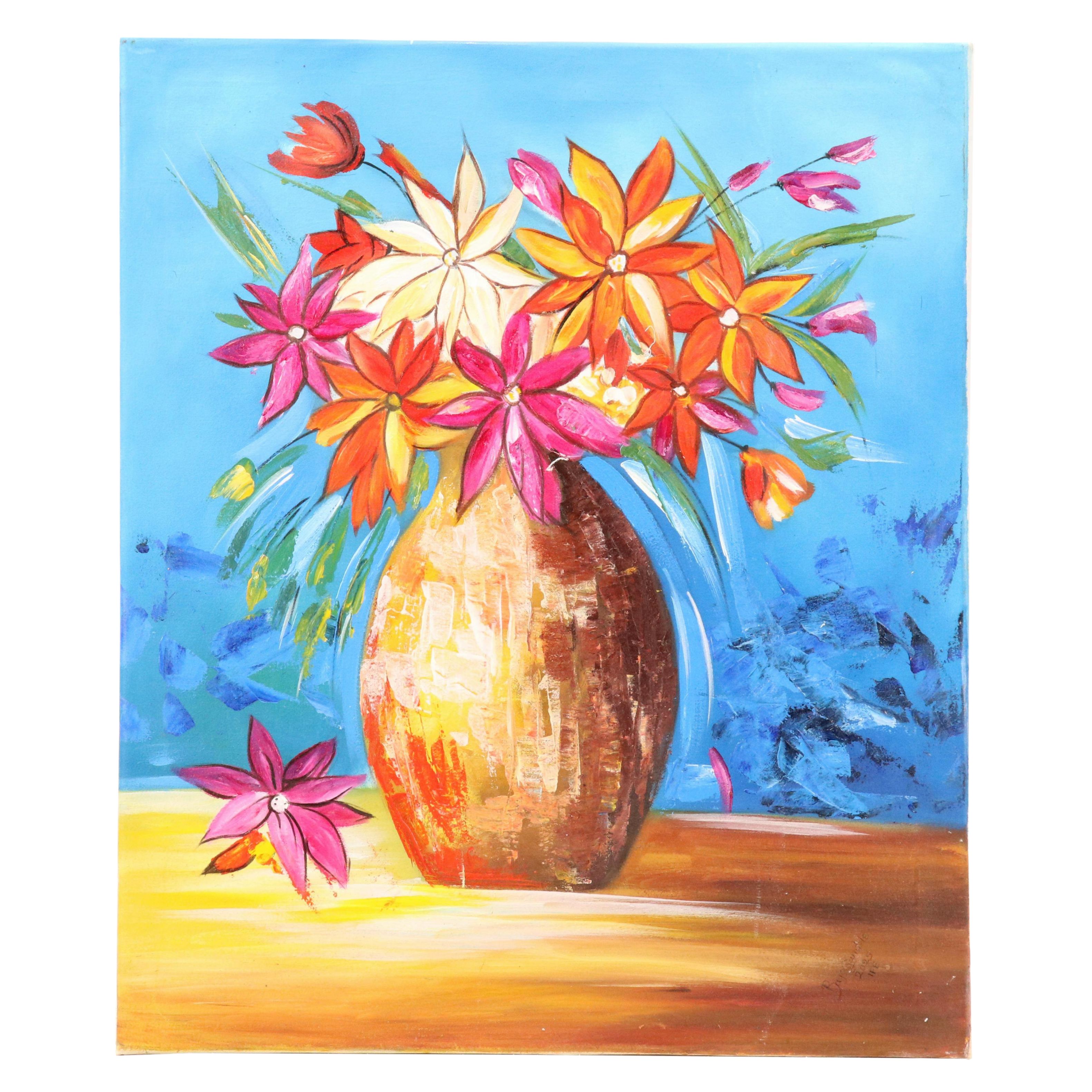Bayo Ogundele Stylized Floral Still Life Oil Painting "Beautification Flower"