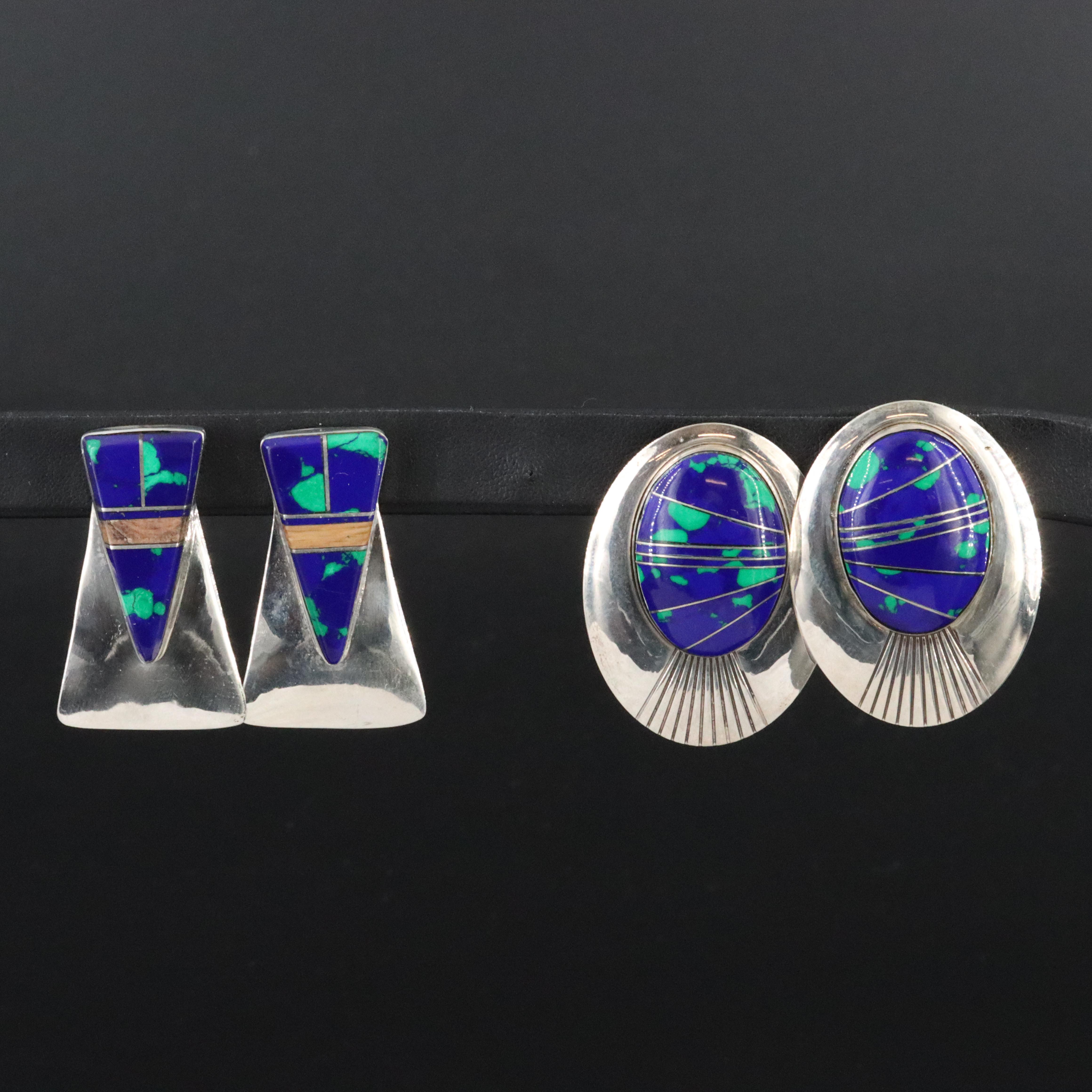 Sunwest Silver Company and Signed Sterling Inlay Earrings