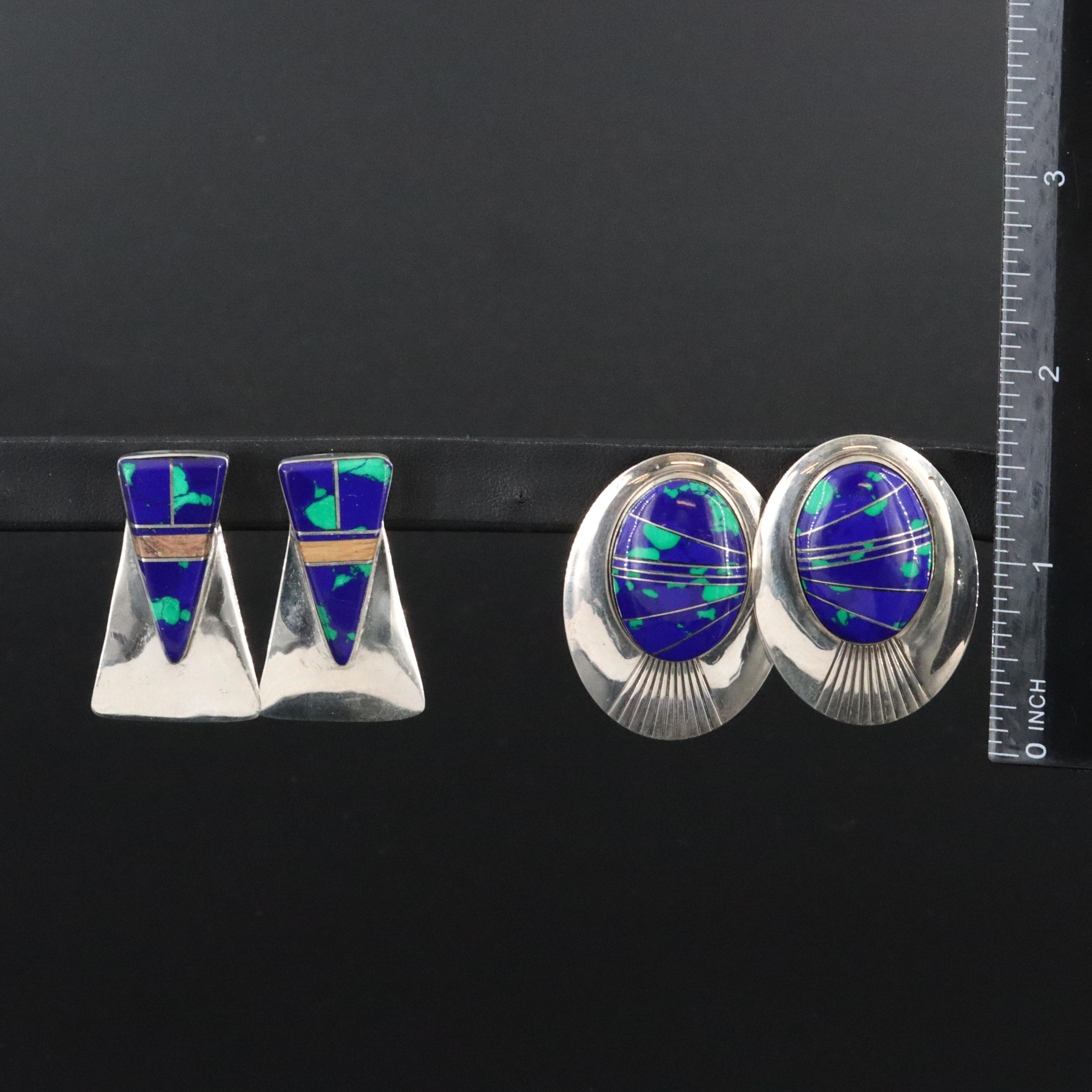 Sunwest Silver Company and Signed Sterling Inlay Earrings