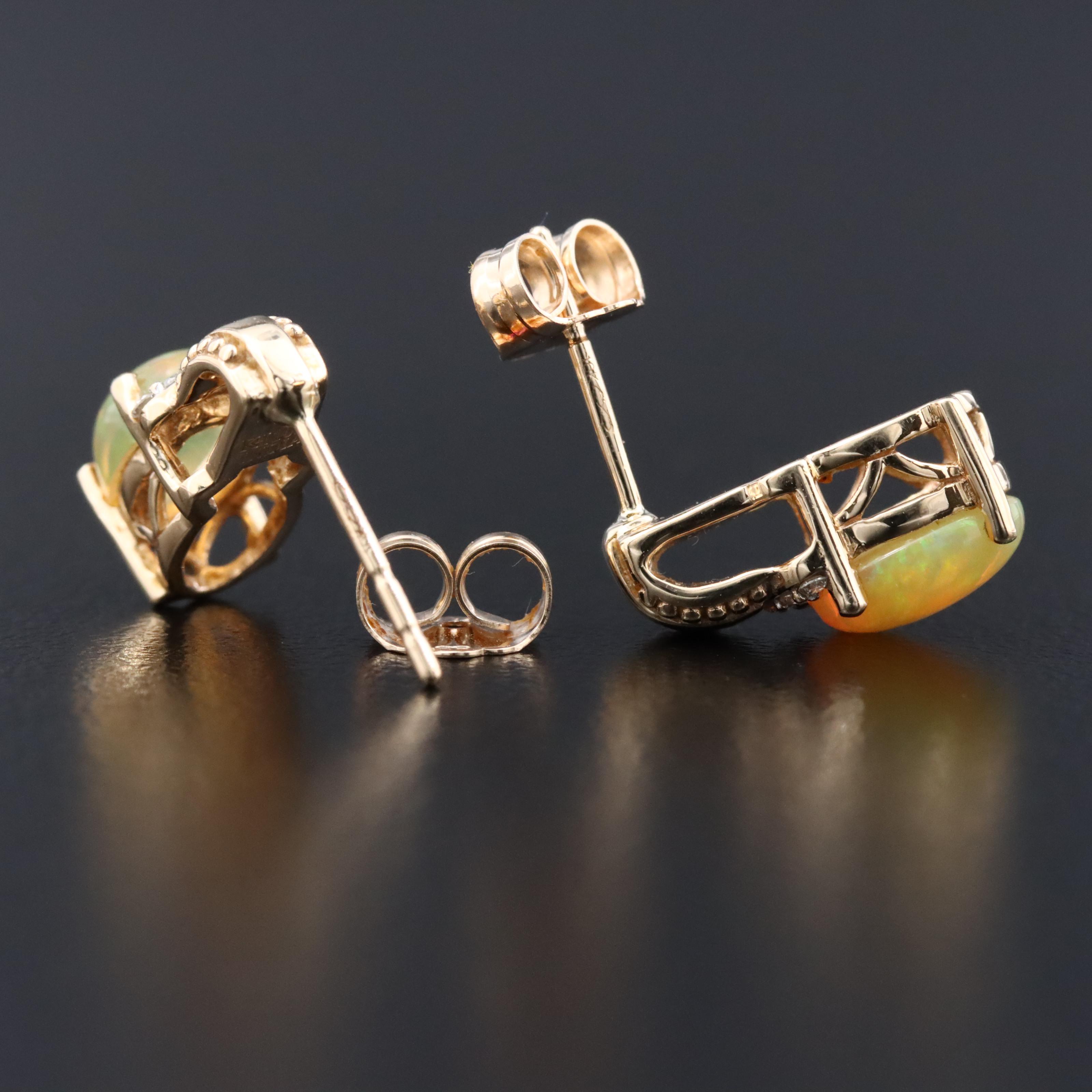 10K Opal and Diamond Earrings