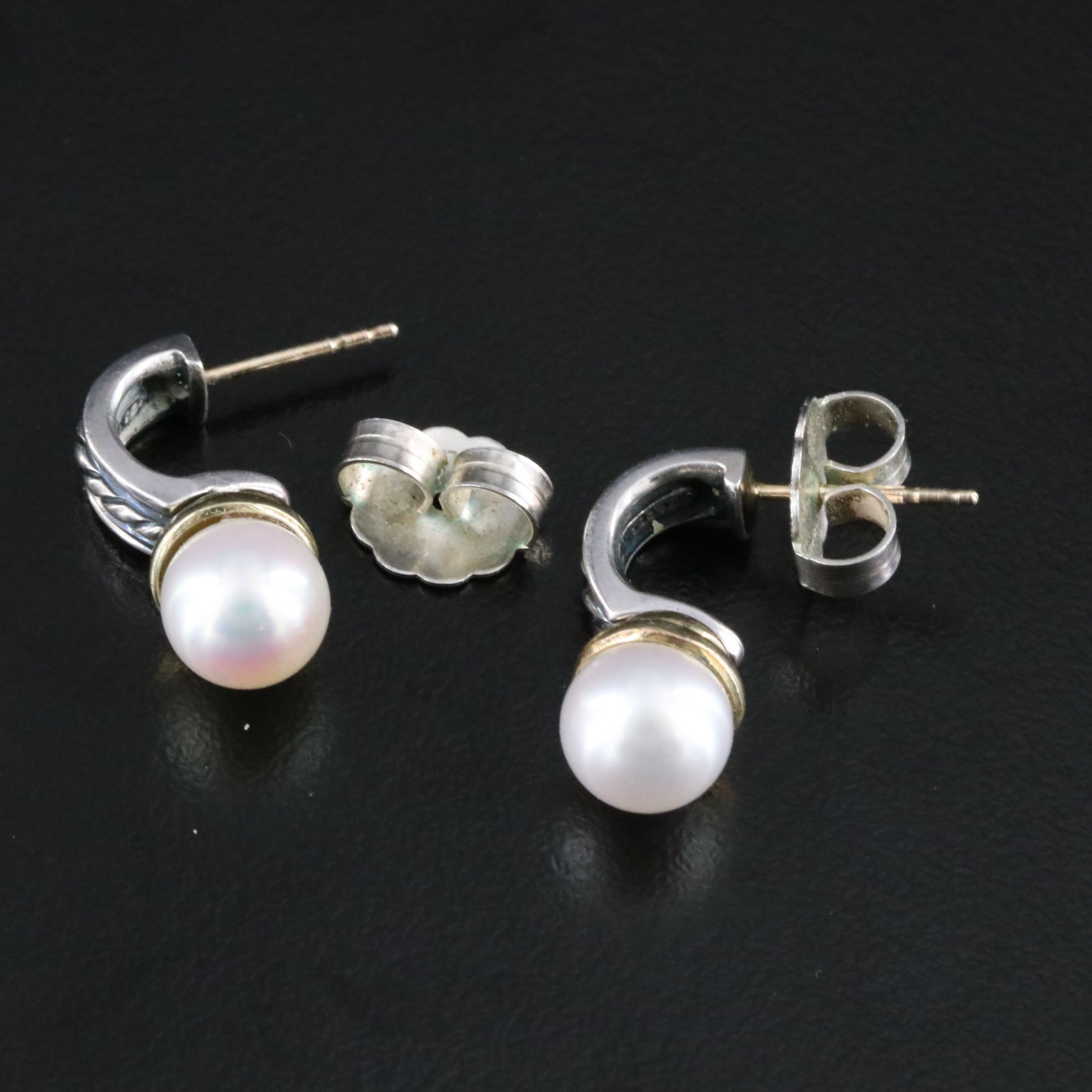 David Yurman Sterling, 14K and Pearl Cable Drop Earrings