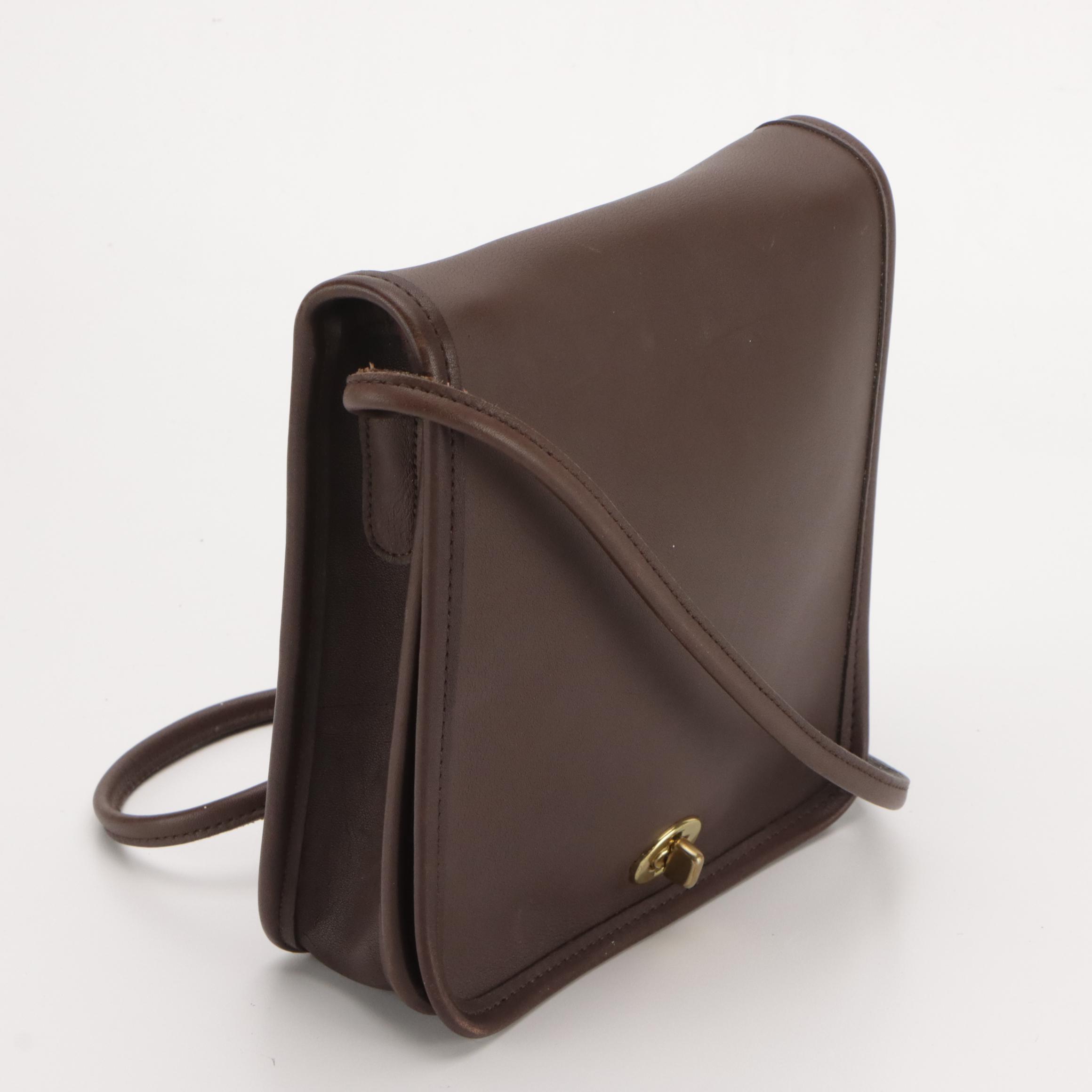 Coach Compact Pouch Crossbody Bag in Chocolate Brown Glove-Tanned Leather