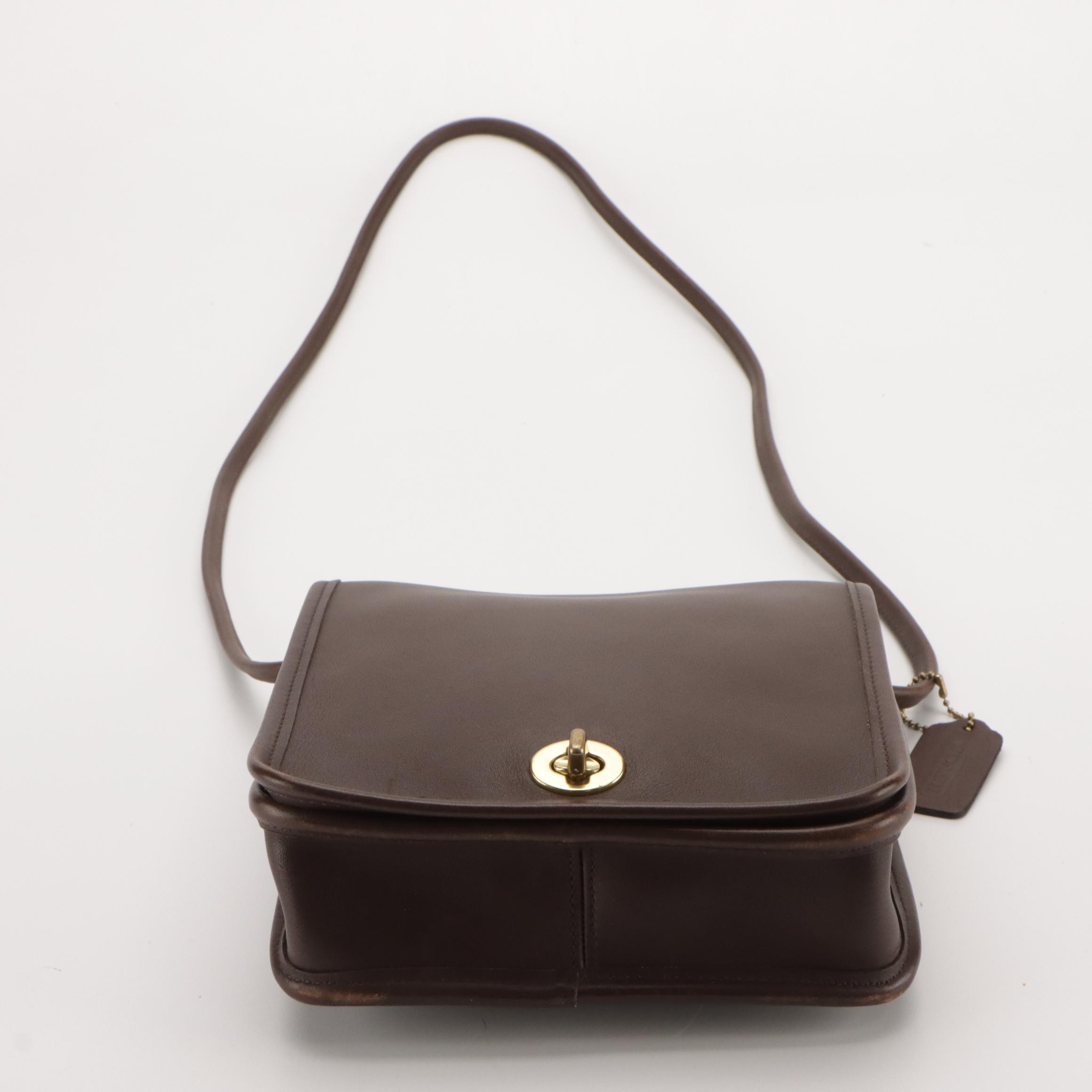Coach Compact Pouch Crossbody Bag in Chocolate Brown Glove-Tanned Leather