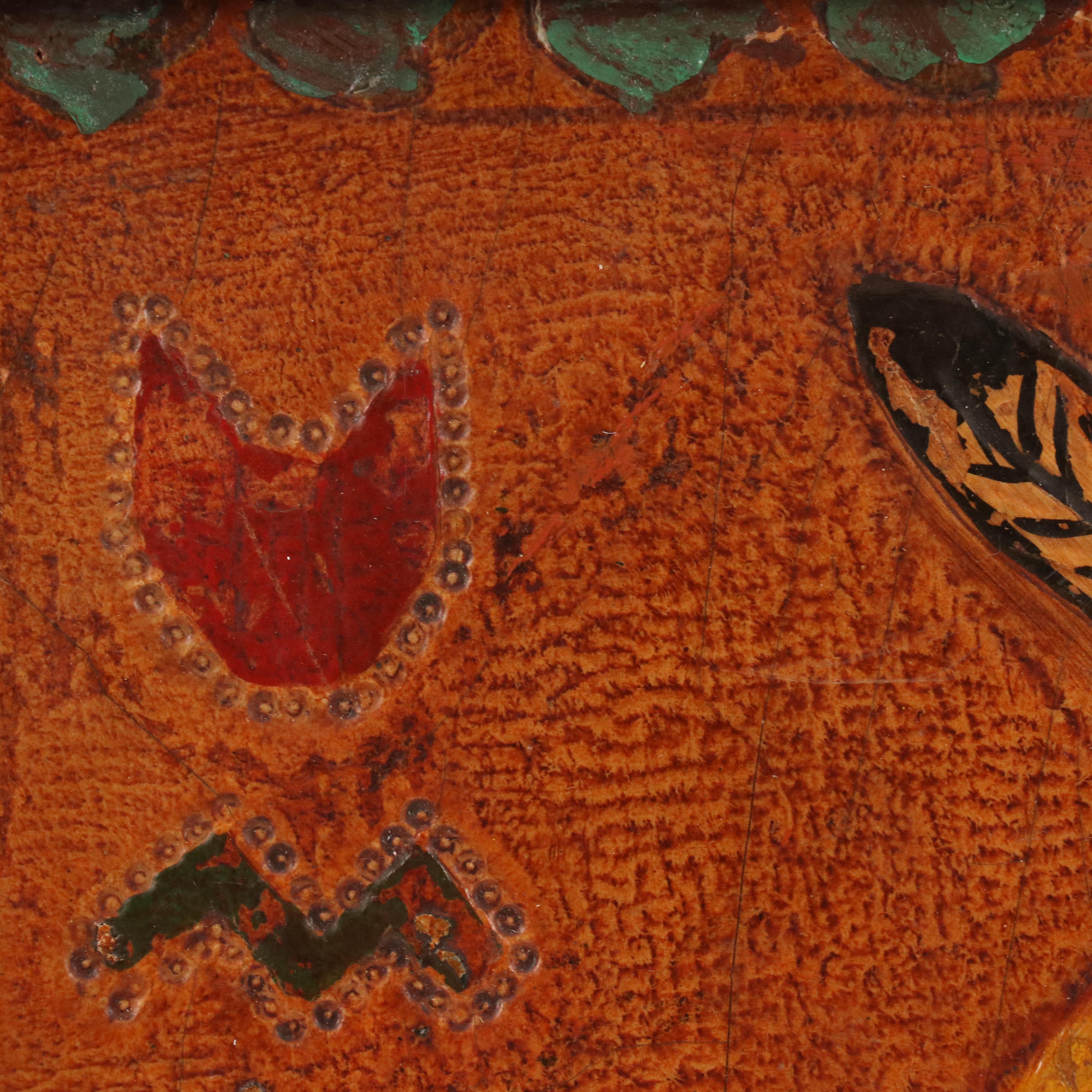 Hand-Painted Carved Wood Panel of Native American Portrait