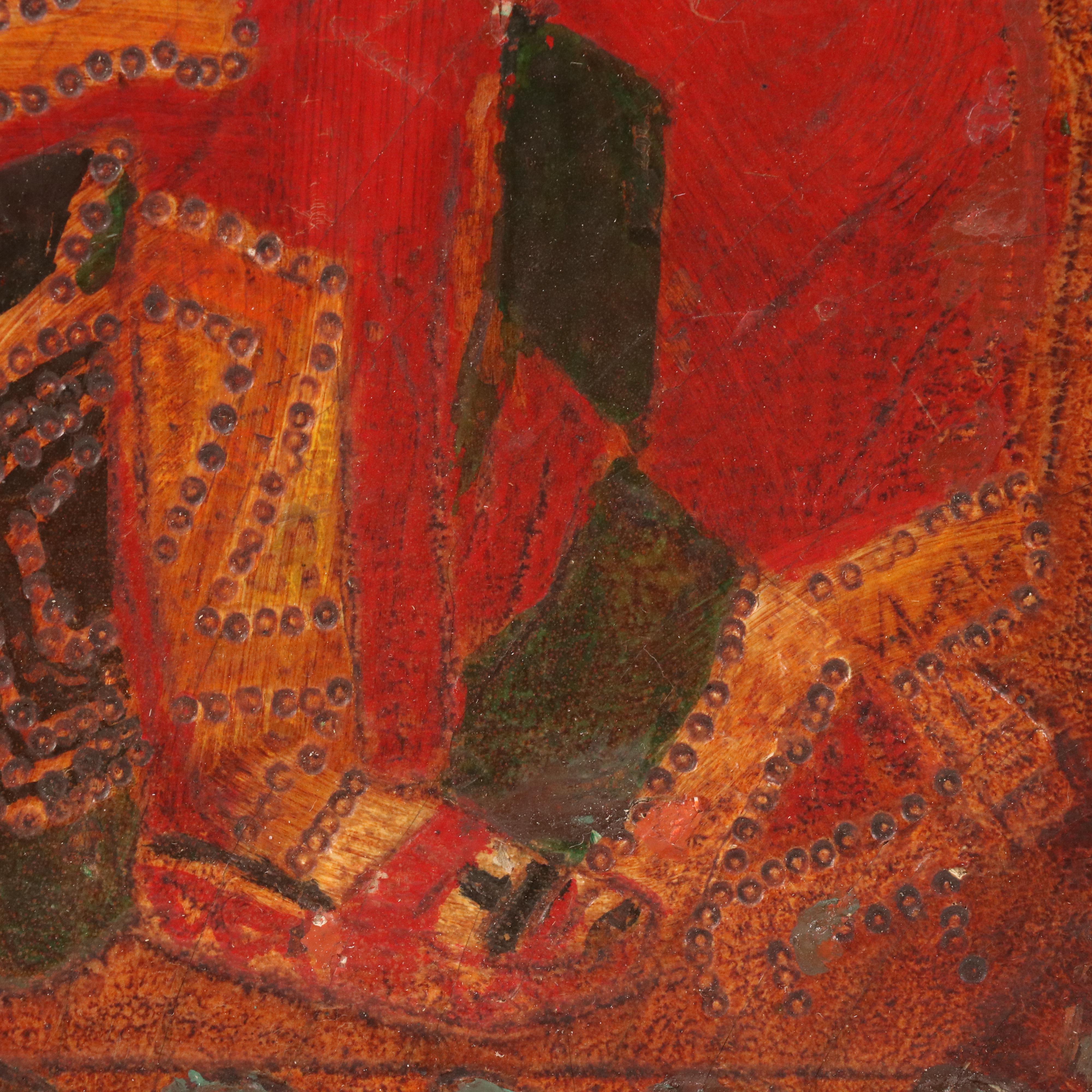 Hand-Painted Carved Wood Panel of Native American Portrait