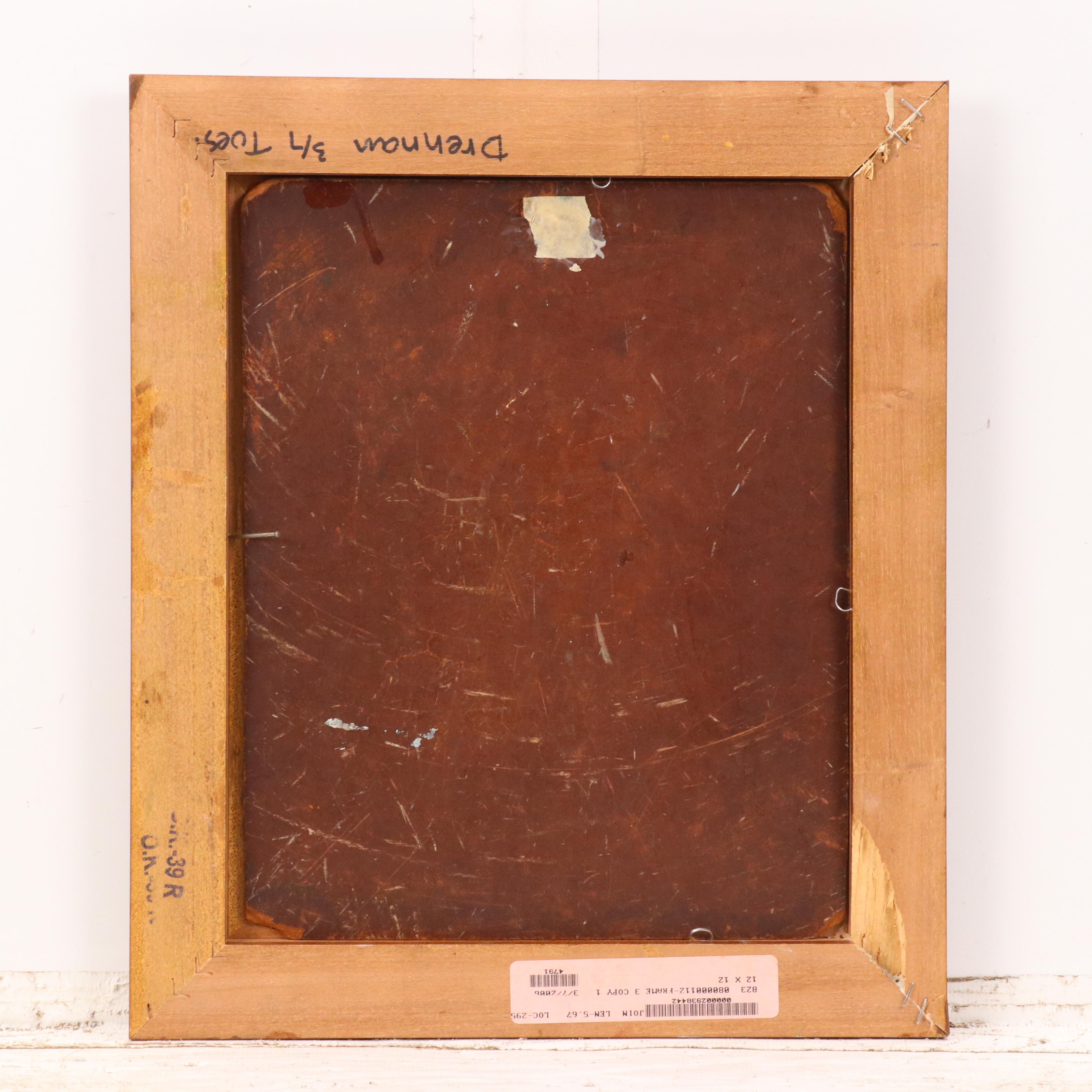 Hand-Painted Carved Wood Panel of Native American Portrait