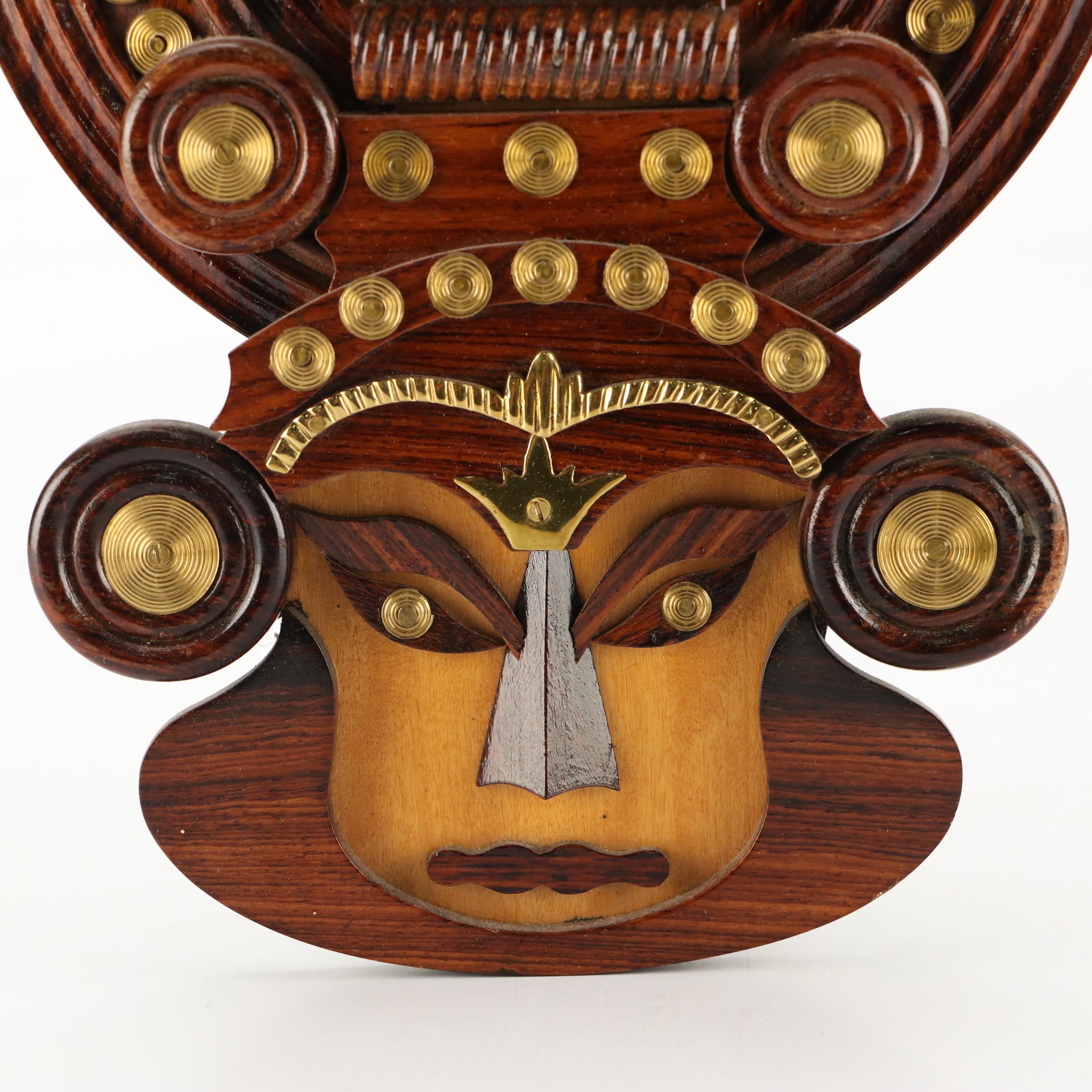 Indian Kathakali Carved Wooden Face Plaque