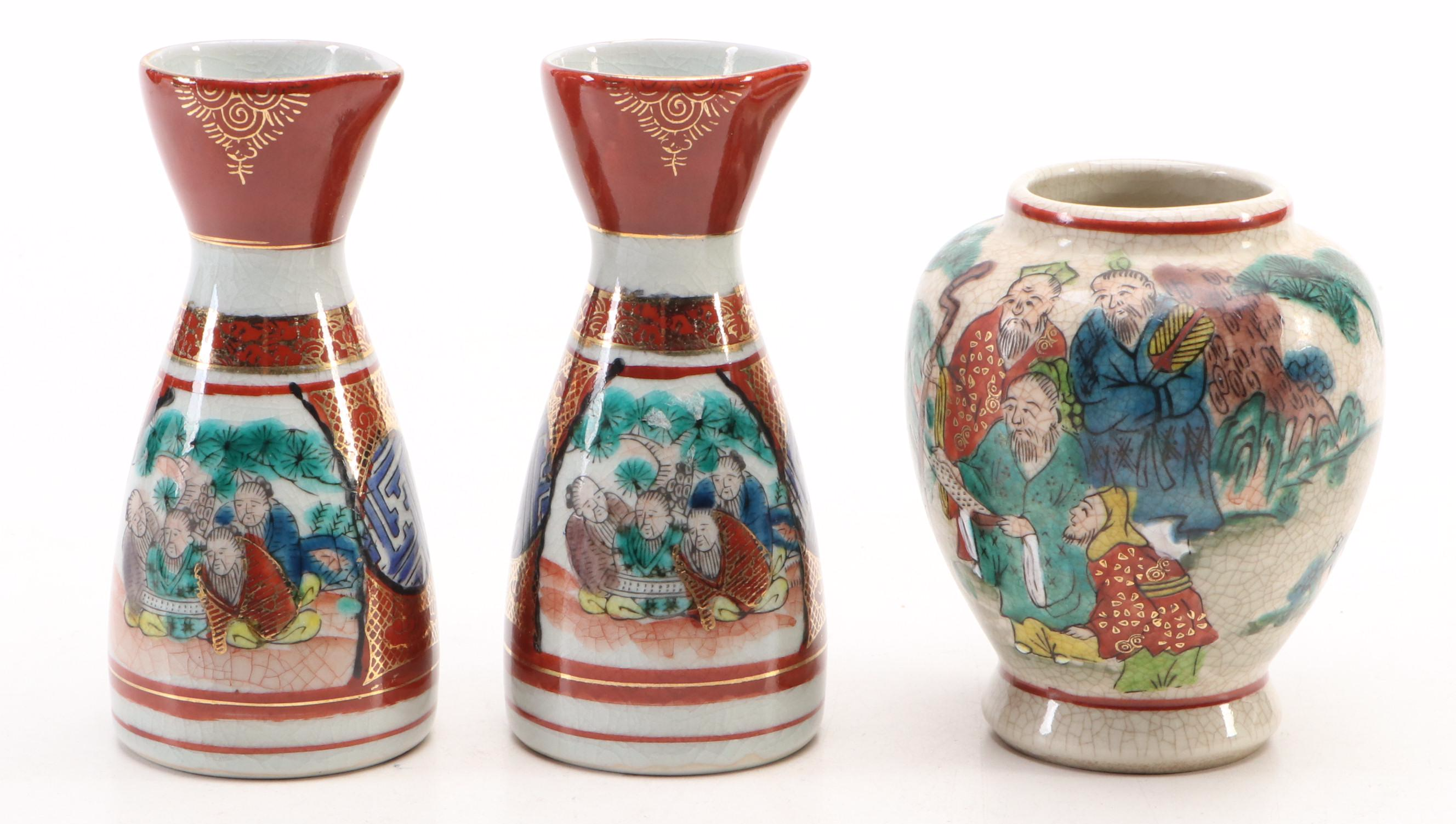 Japanese Porcelain Sake Set, Chinese Porcelain Vase, and More Table Décor