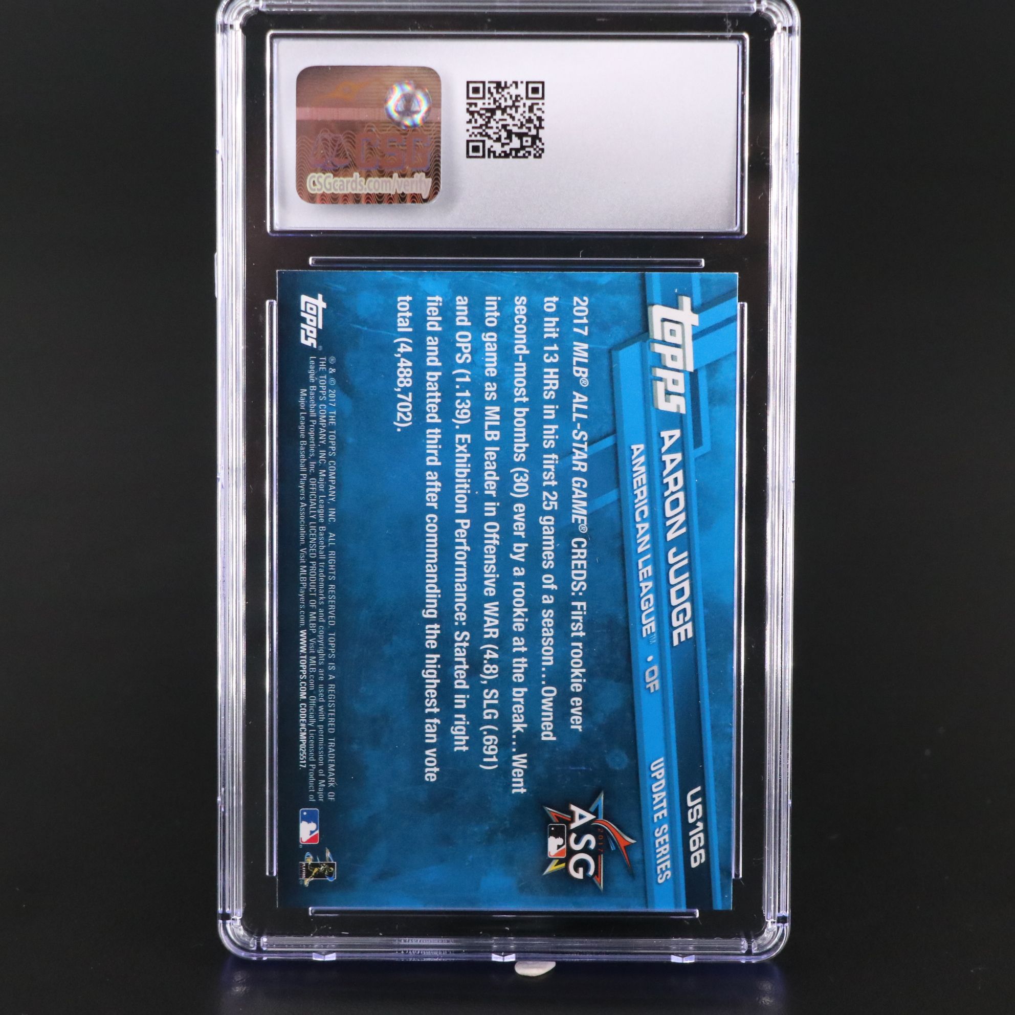 2017 Topps Update Aaron Judge New York Yankees Rookie Card Graded CSG 10