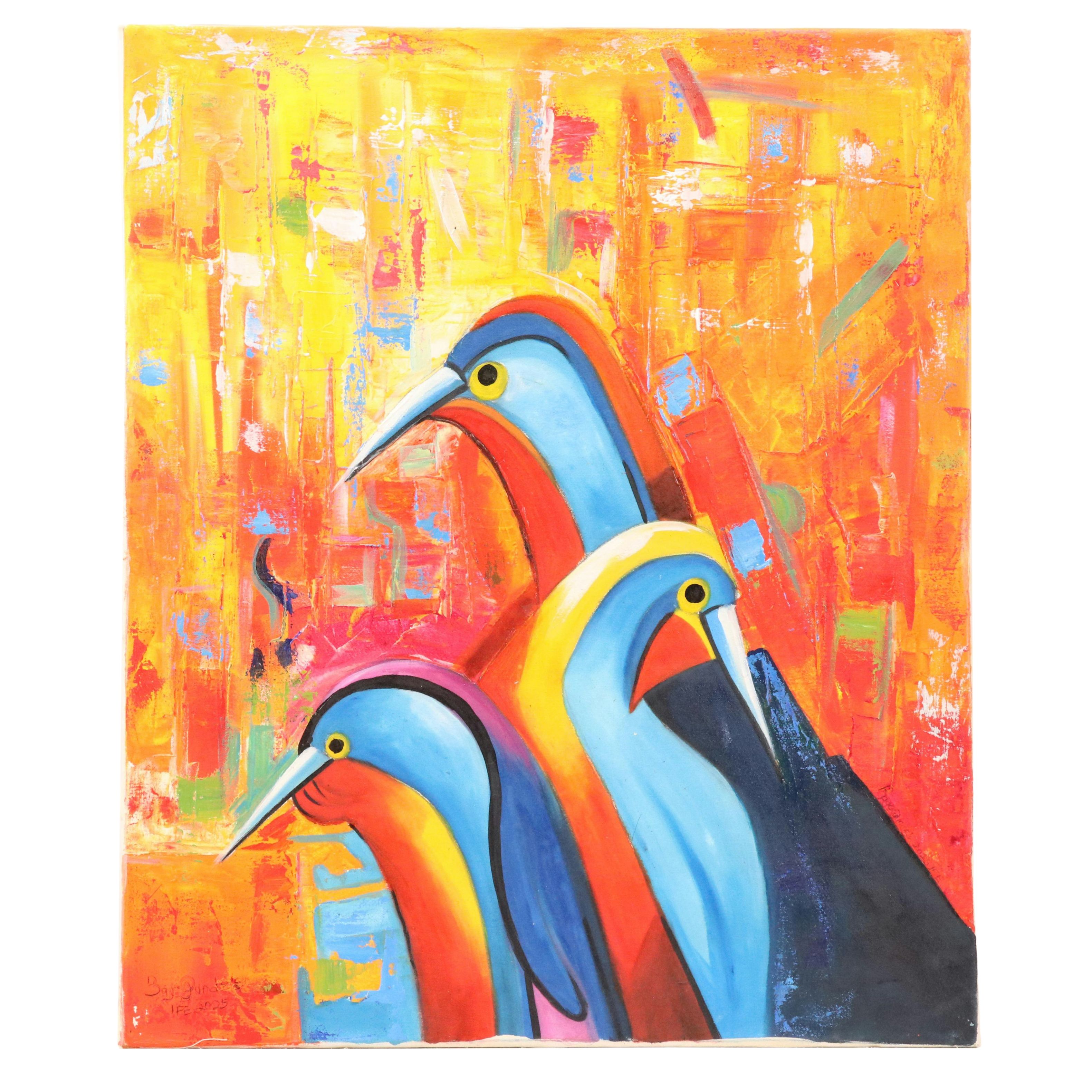 Bayo Ogundele Stylized Oil Painting "Bird's," 2025