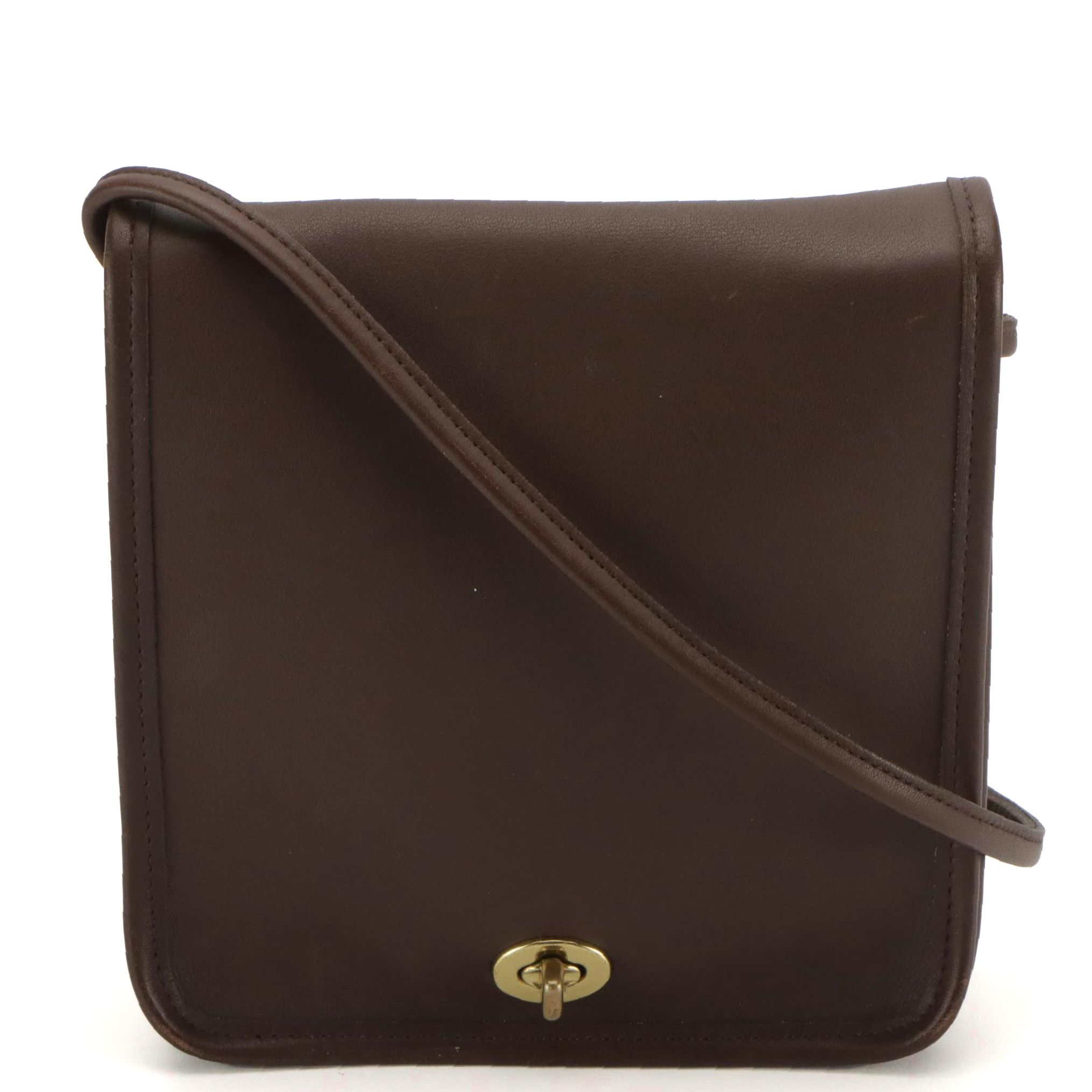 Coach Compact Pouch Crossbody Bag in Chocolate Brown Glove-Tanned Leather