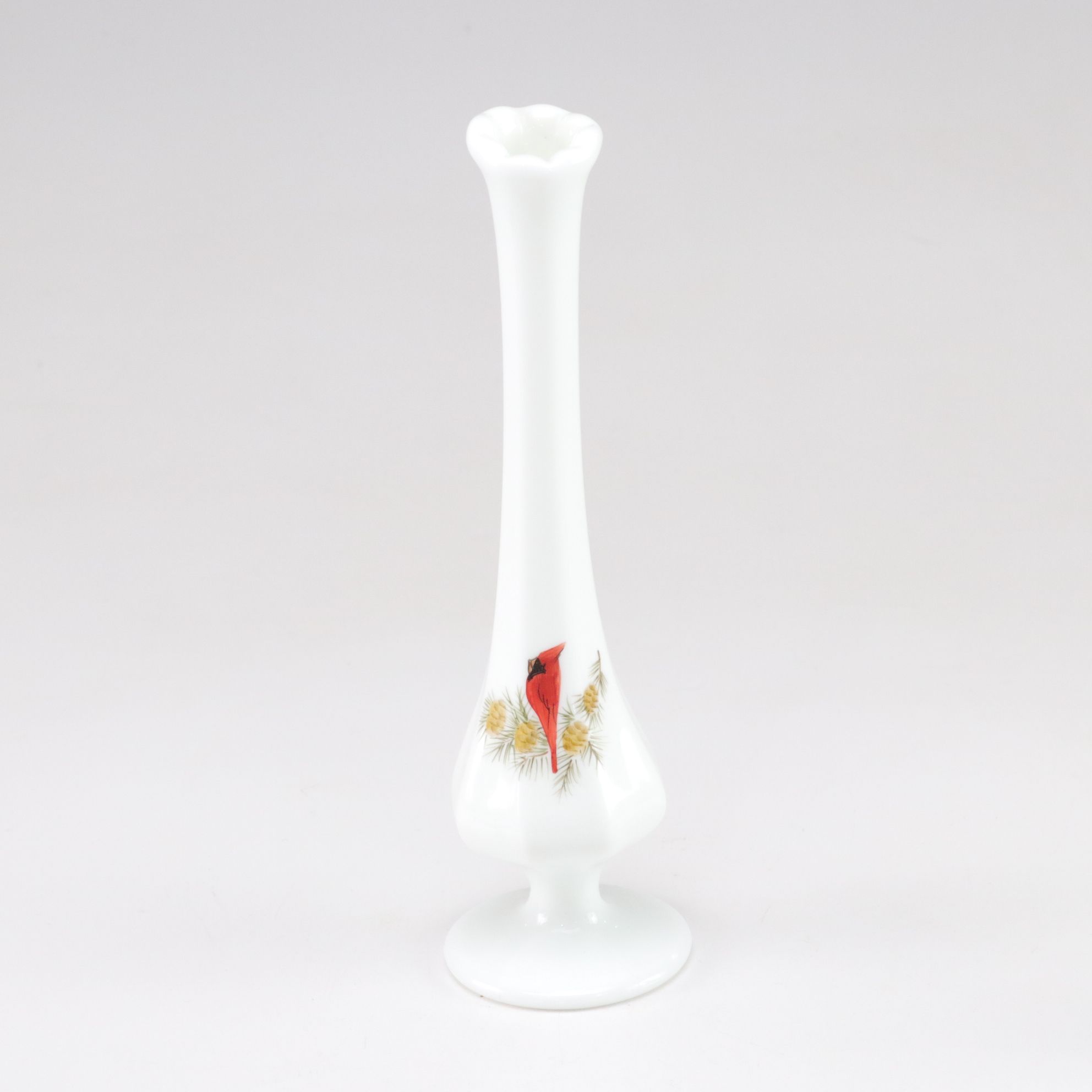 Fenton Cardinal Milk Glass Bud Vase with Ardalt Cat Figurine and More