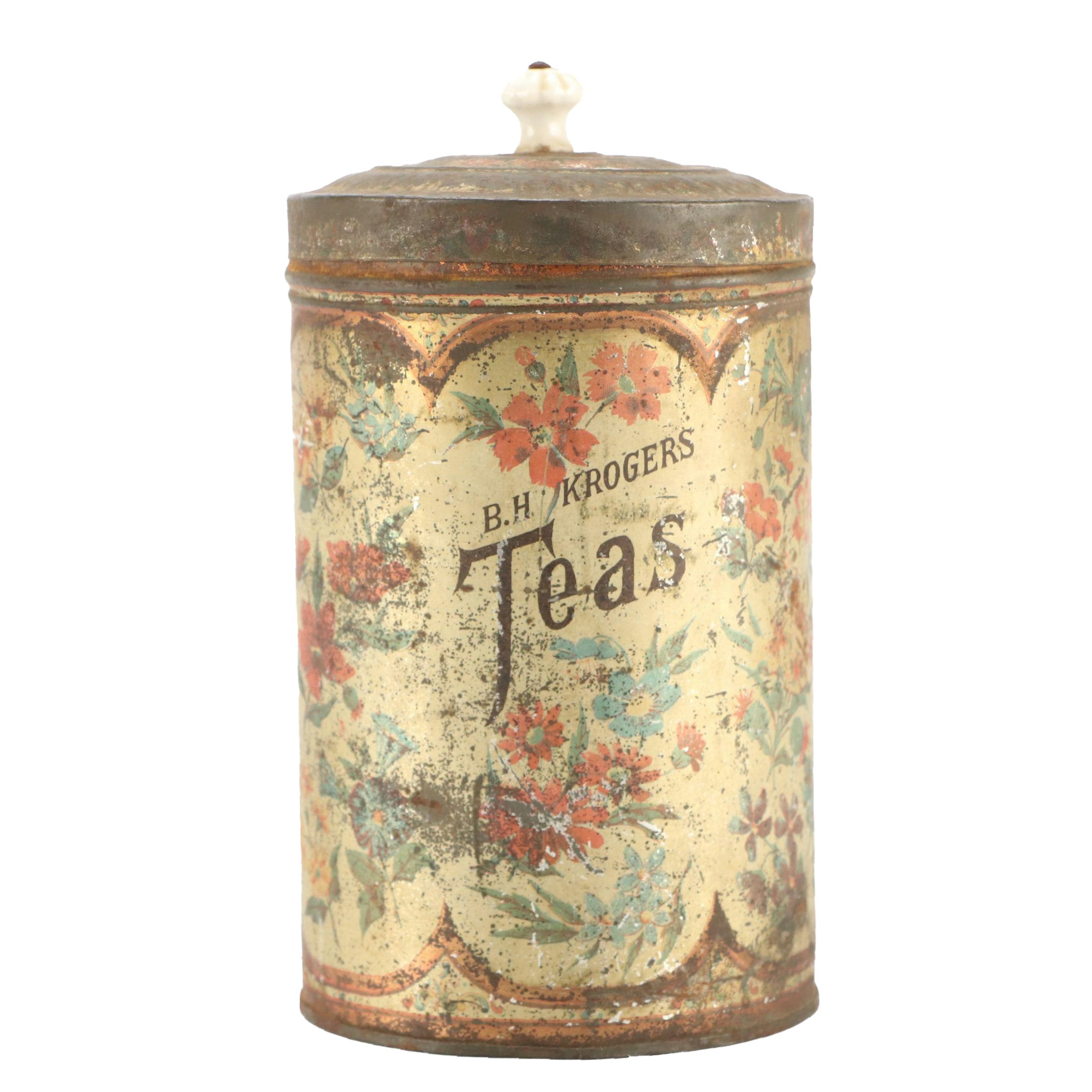 Bernard Heinrich Kroger's Teas Metal Canister, Late 19th Century