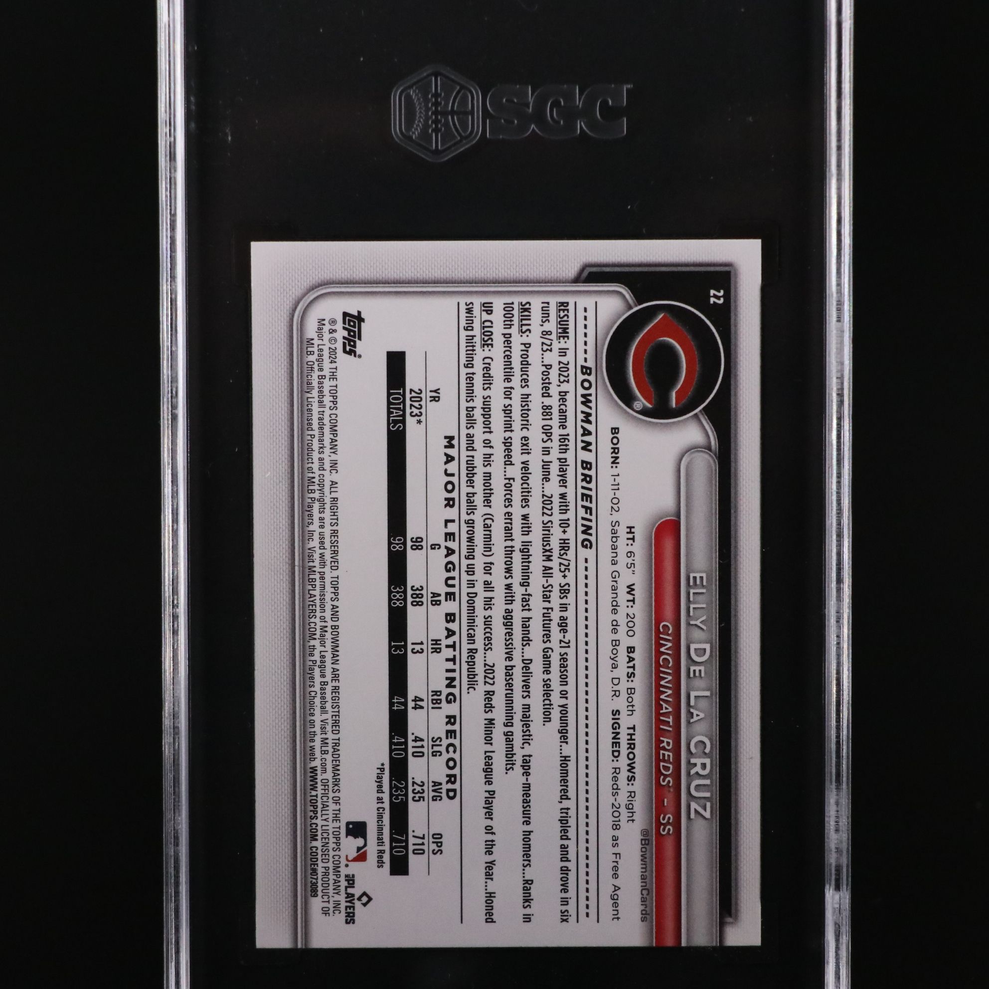 2024 Bowman Elly De La Cruz Cincinnati Reds Rookie Card Graded SGC 10