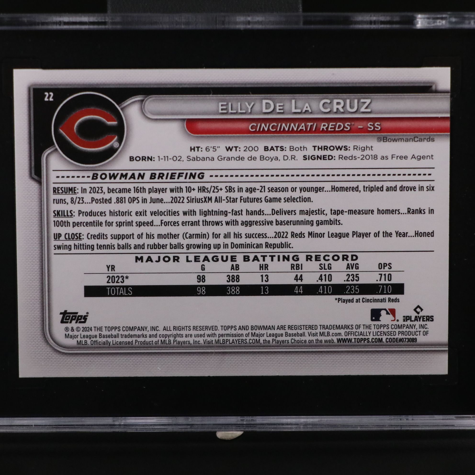 2024 Bowman Elly De La Cruz Cincinnati Reds Rookie Card Graded SGC 10