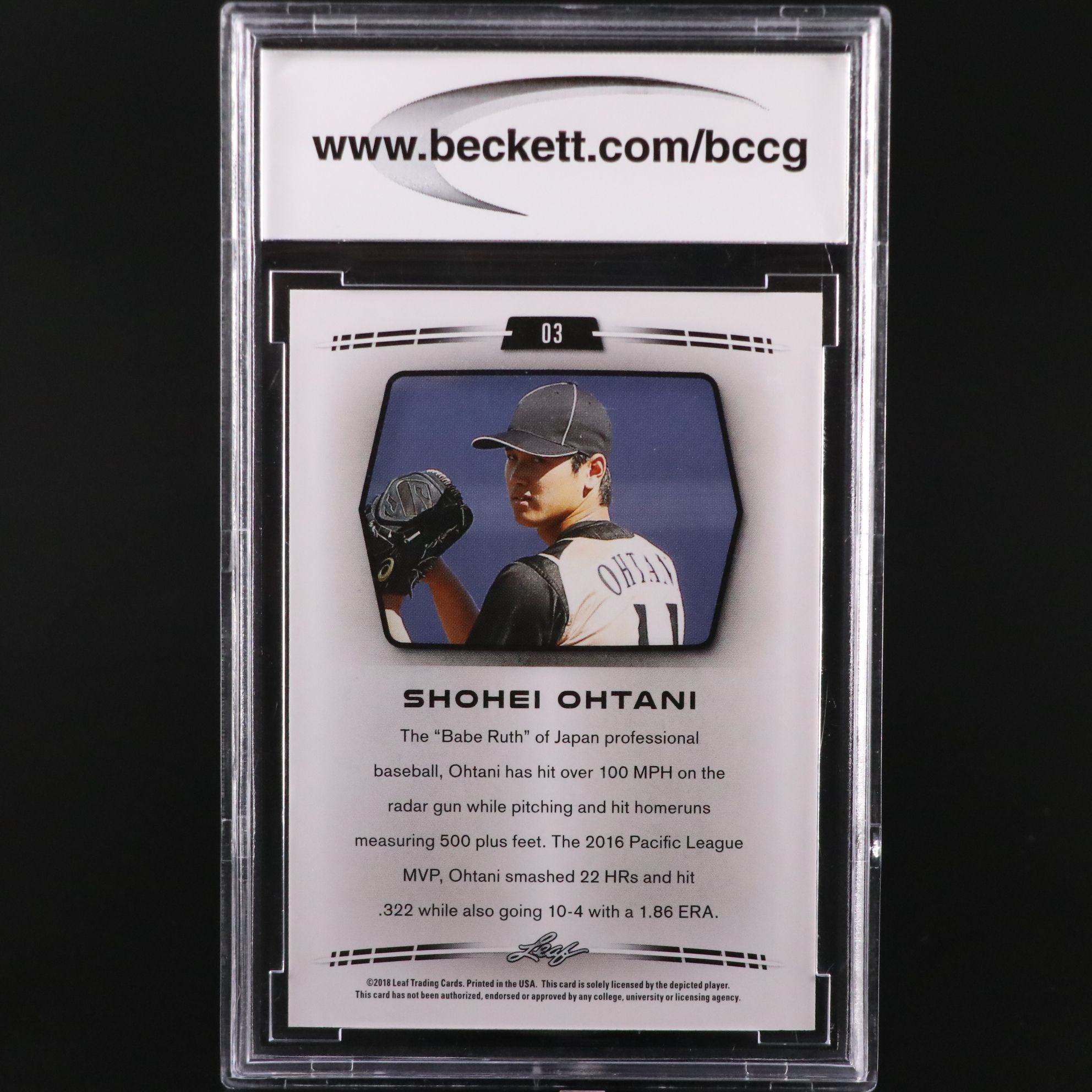 2018 Leaf Shohei Ohtani Rookie Year Baseball Card Graded BCCG 10
