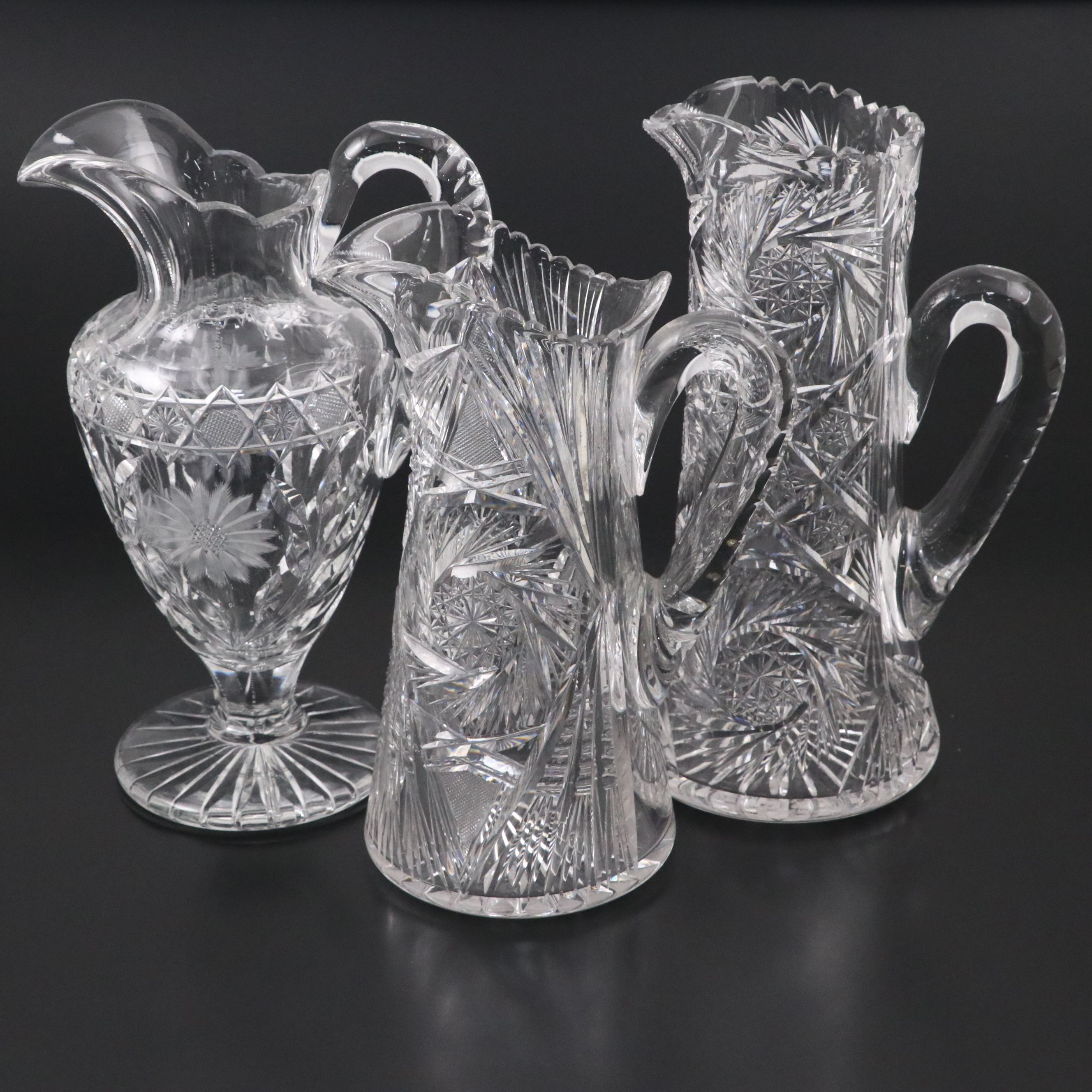 American Brilliant Style Cut Glass Champagne and Other Pitchers