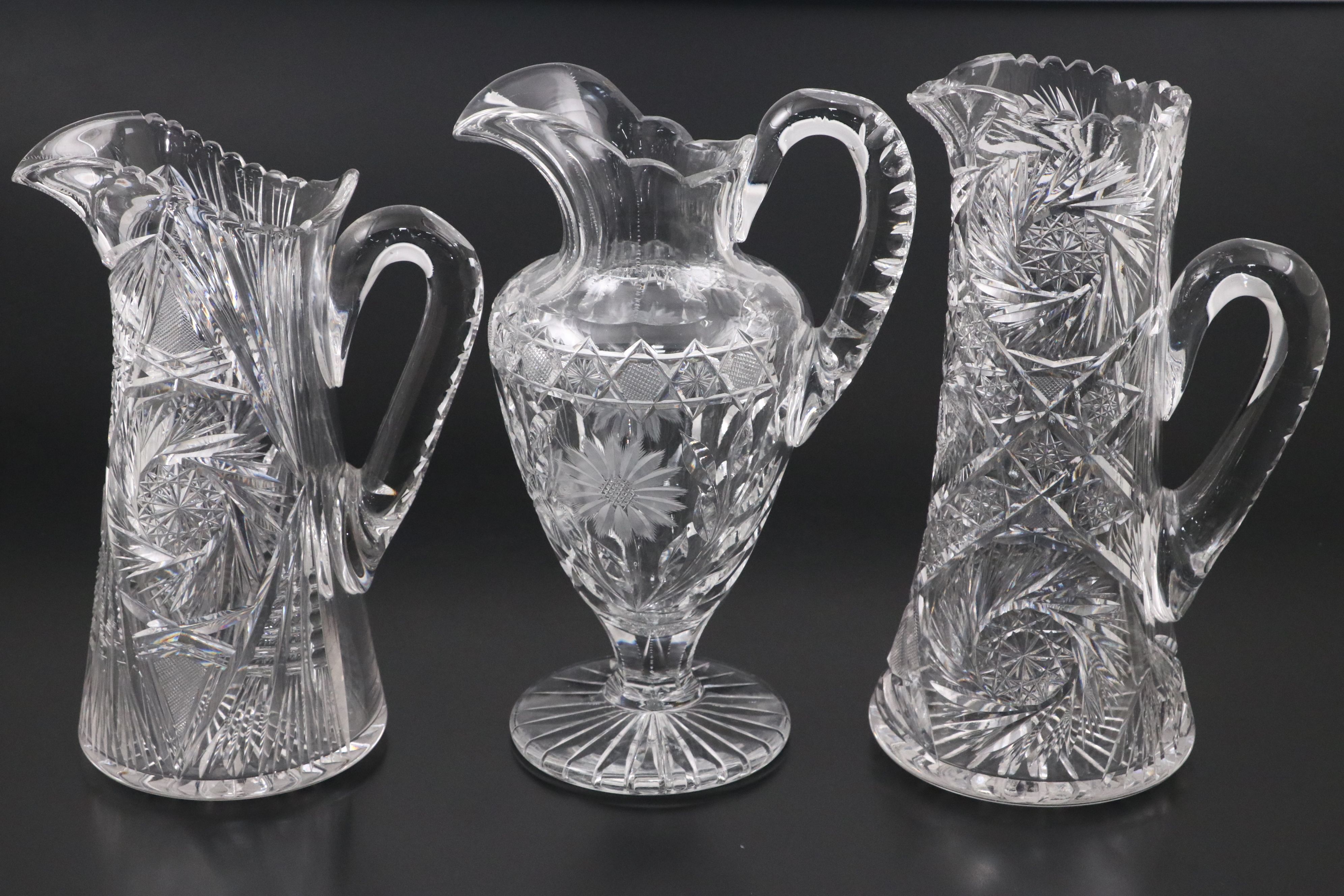 American Brilliant Style Cut Glass Champagne and Other Pitchers
