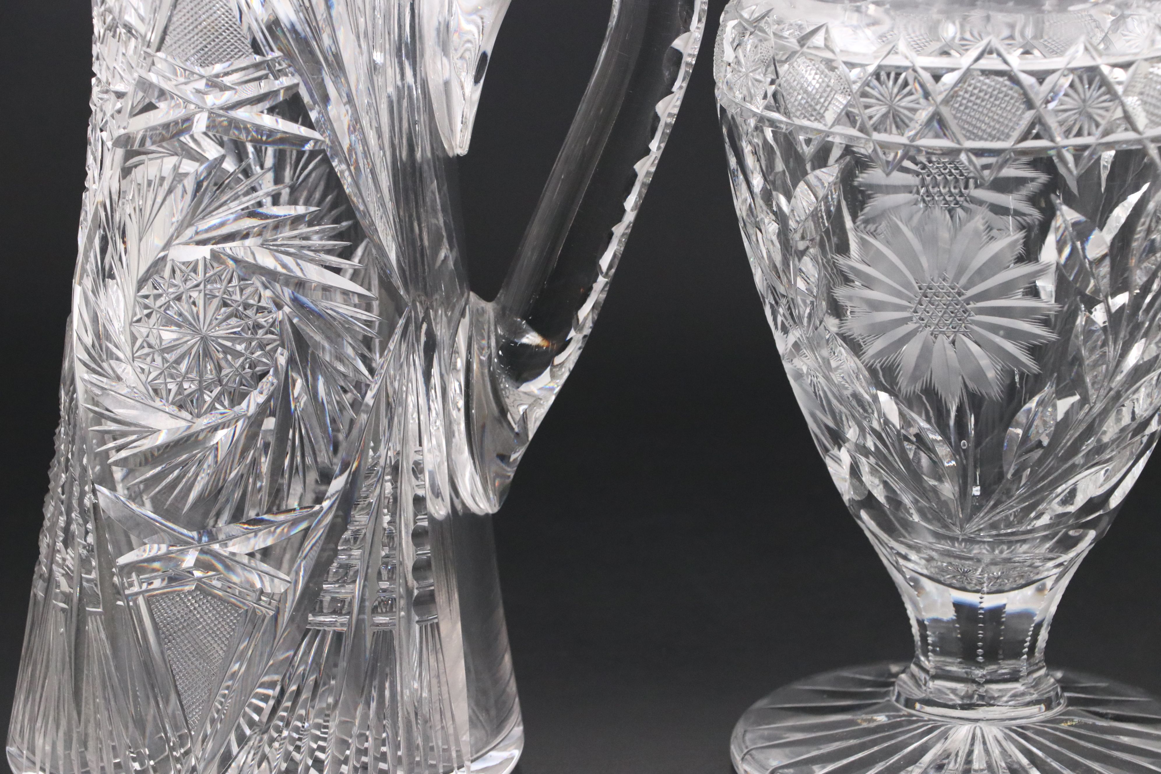 American Brilliant Style Cut Glass Champagne and Other Pitchers