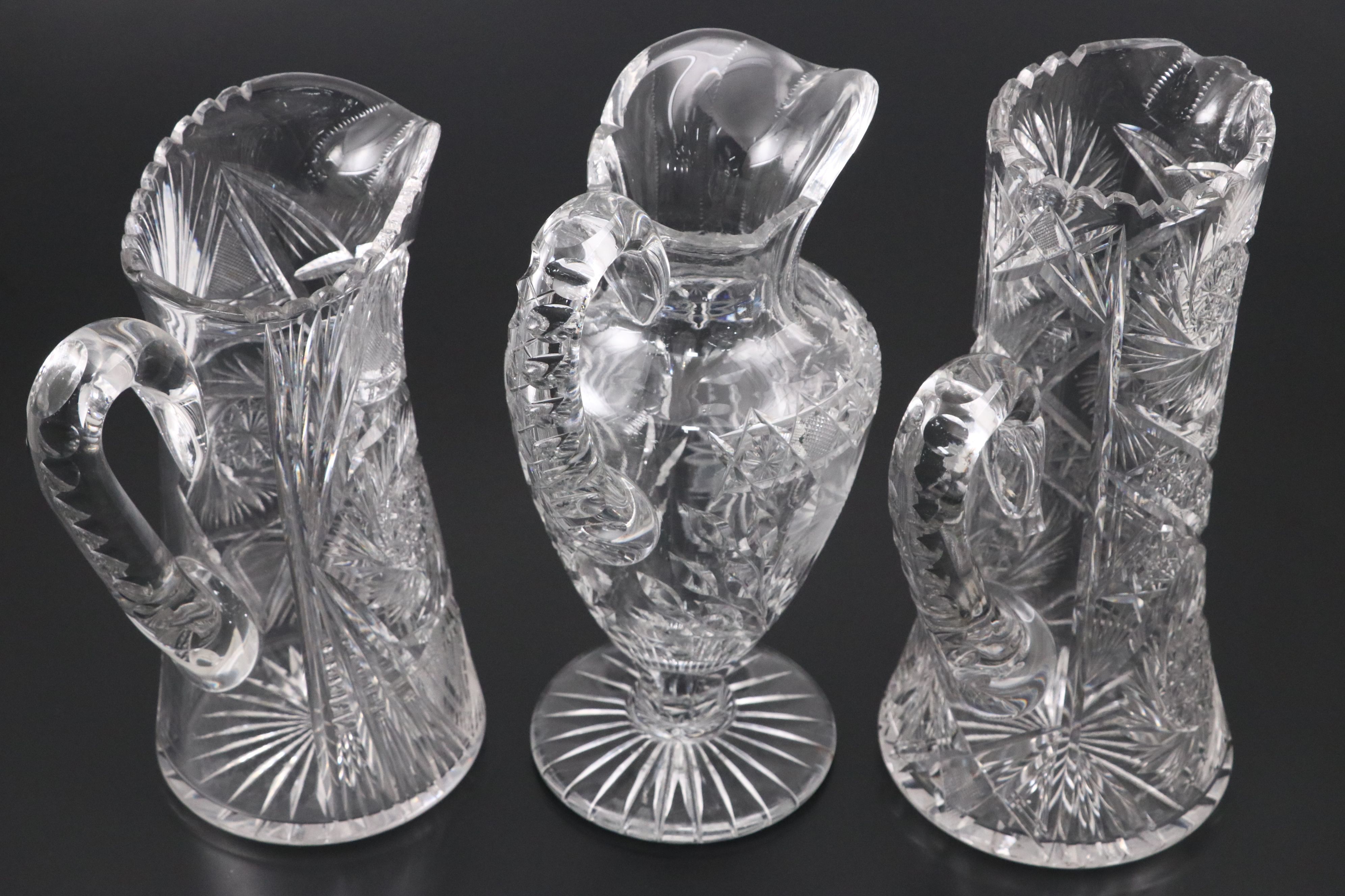 American Brilliant Style Cut Glass Champagne and Other Pitchers