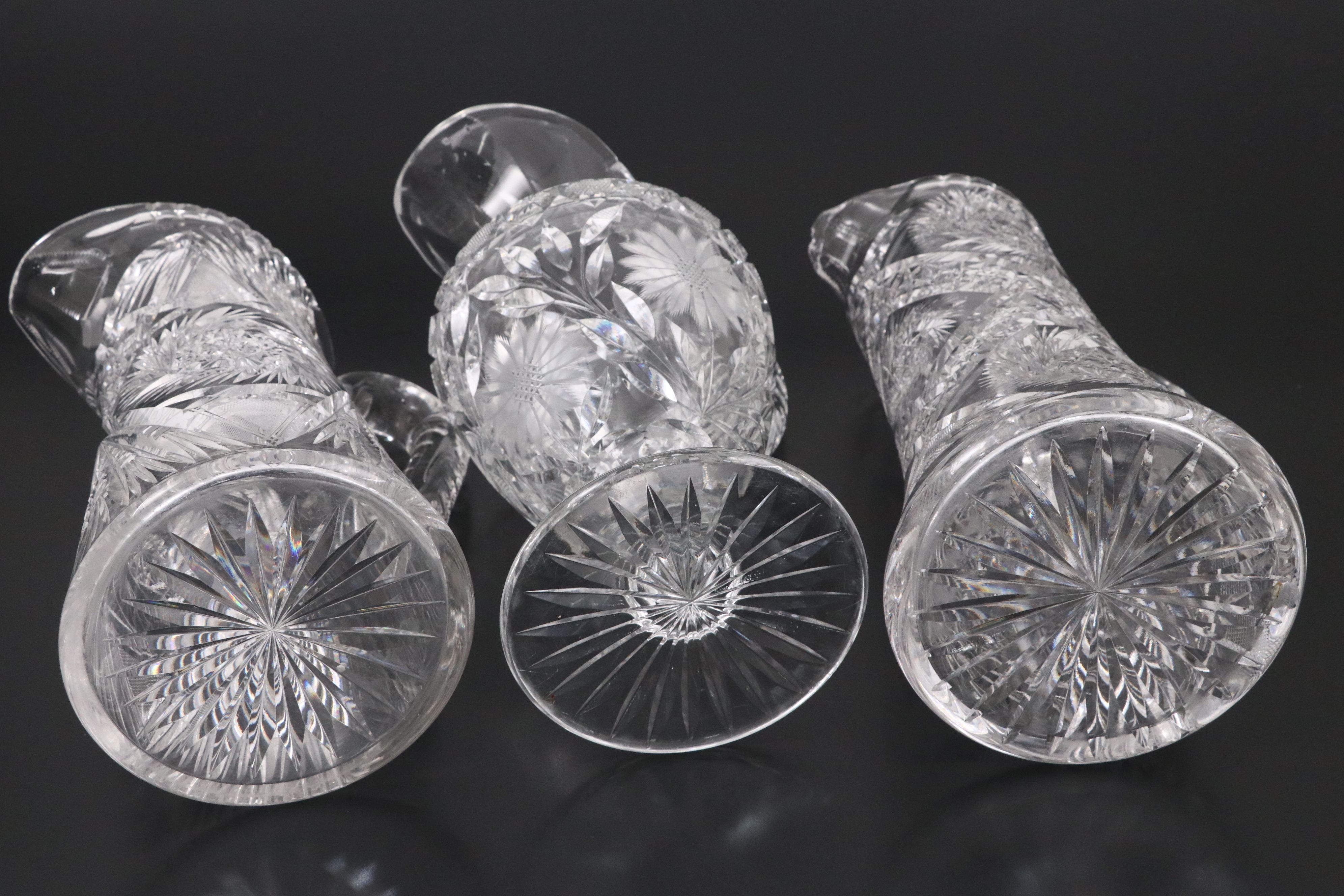 American Brilliant Style Cut Glass Champagne and Other Pitchers