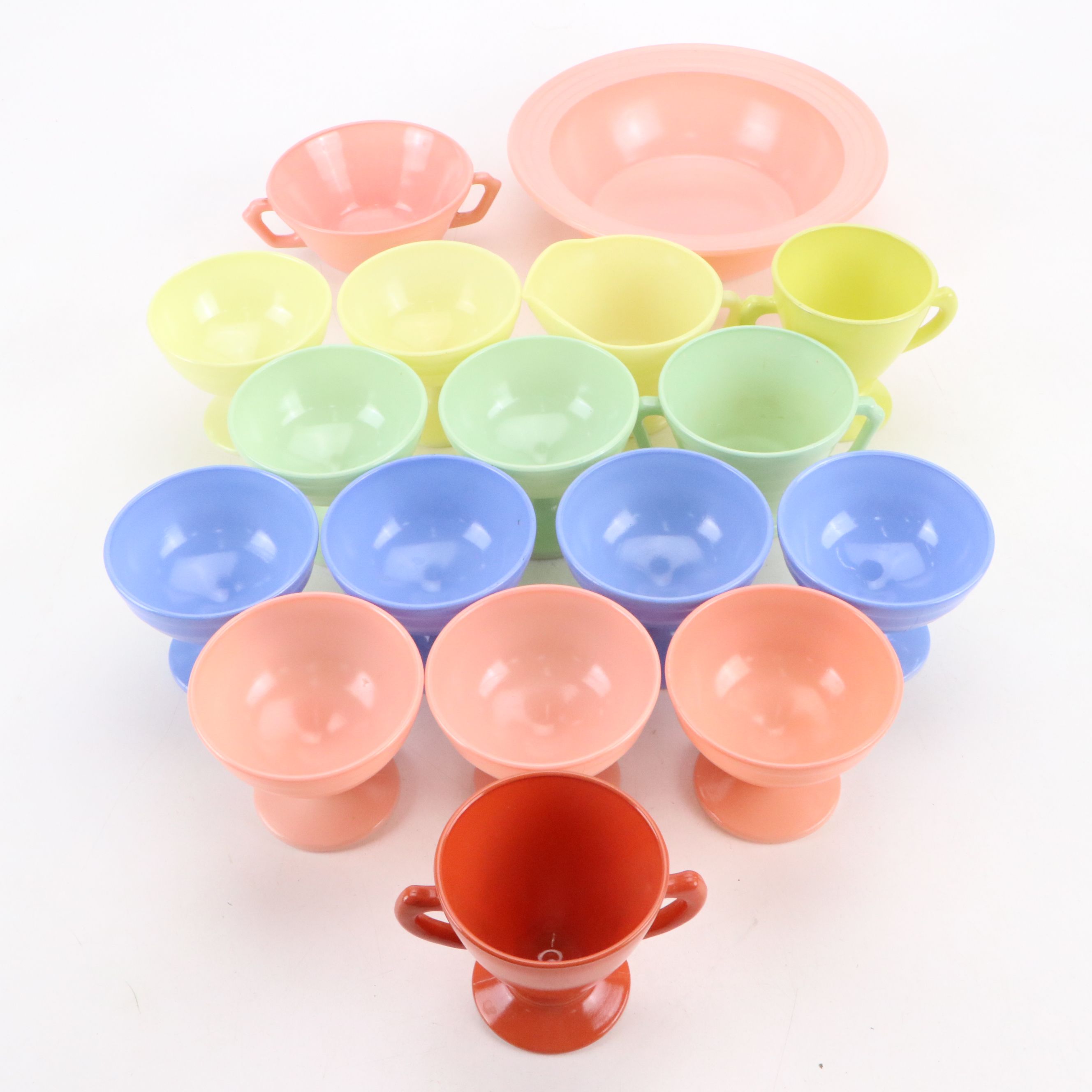 Hazel Atlas Platonite Glass Sherbet Glasses with Serving Pieces, Mid-20th C.