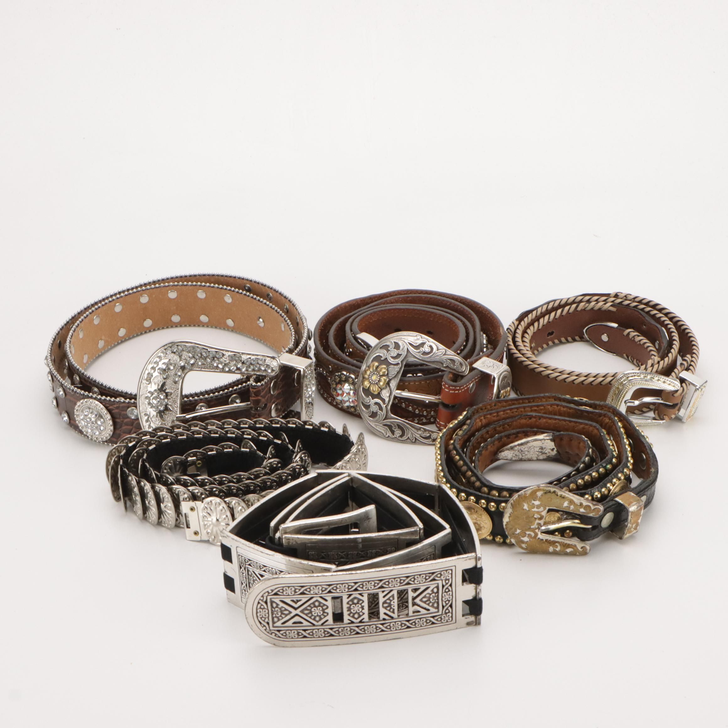 Nocona and More Tooled/Embellished Western Style Belts, Other Metal Belts