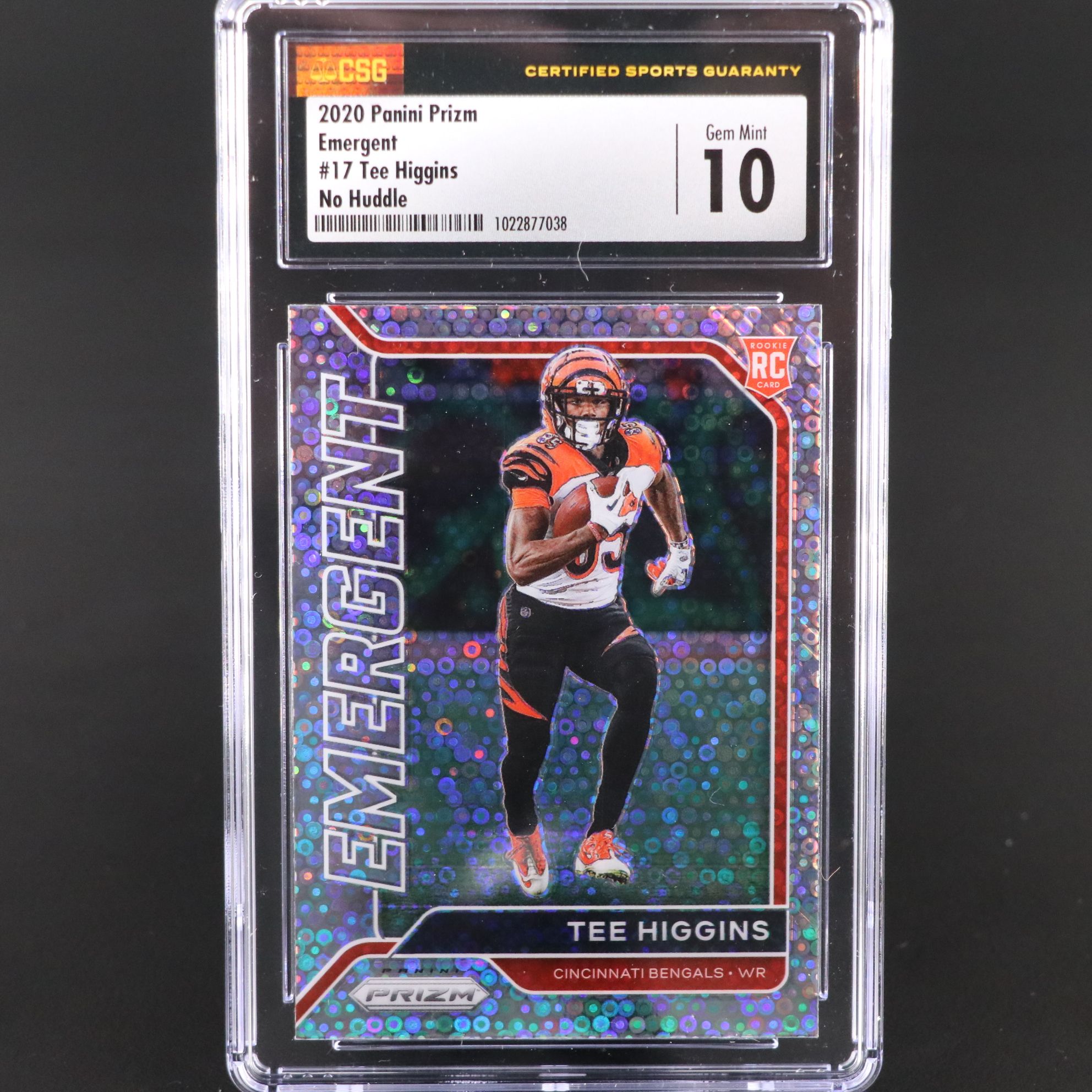 2020 Prizm Tee Higgins Emergent No Huddle Rookie Football Card Graded CSG 10