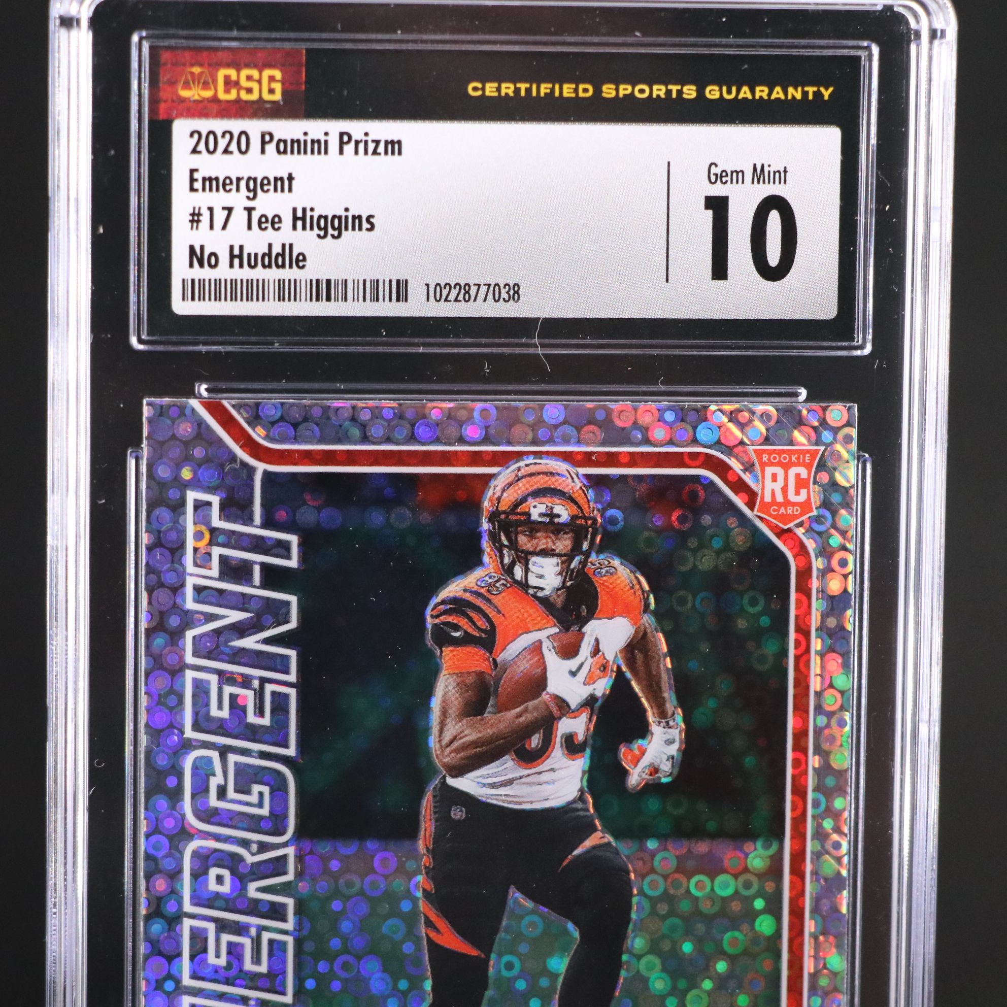 2020 Prizm Tee Higgins Emergent No Huddle Rookie Football Card Graded CSG 10