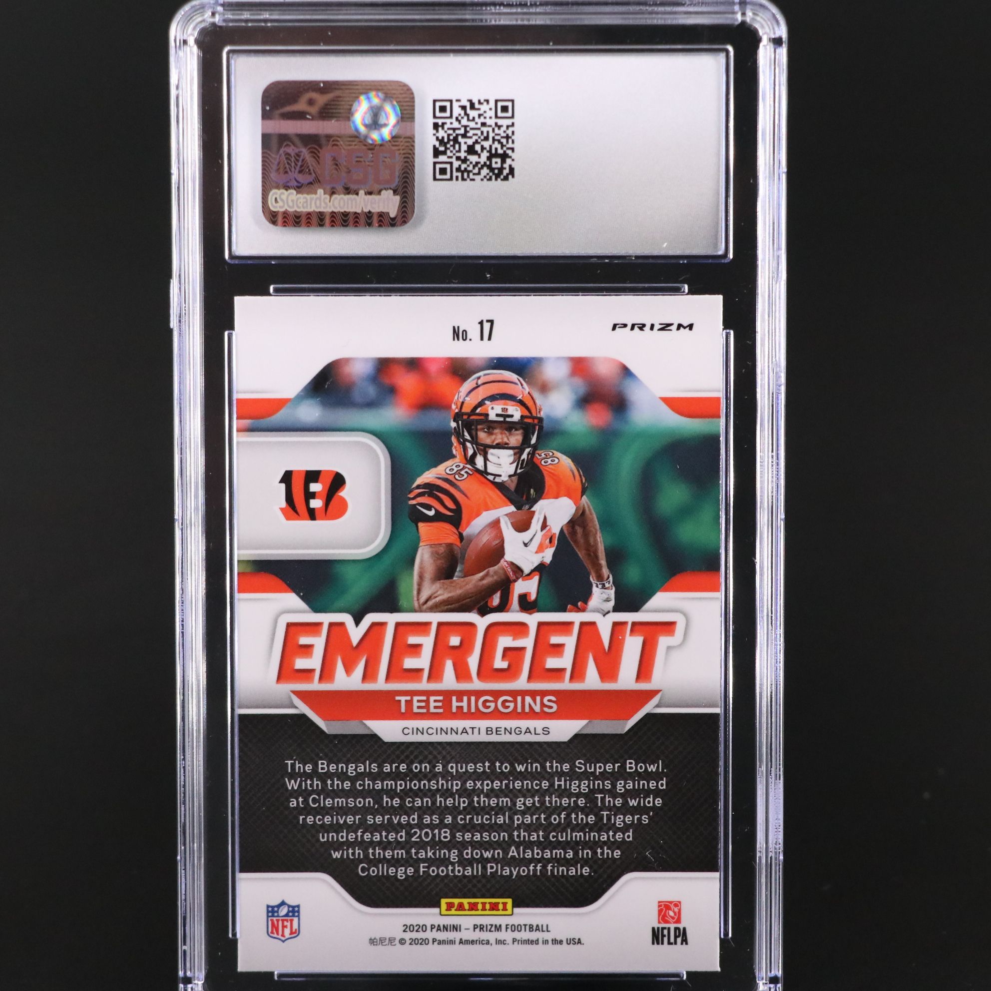 2020 Prizm Tee Higgins Emergent No Huddle Rookie Football Card Graded CSG 10