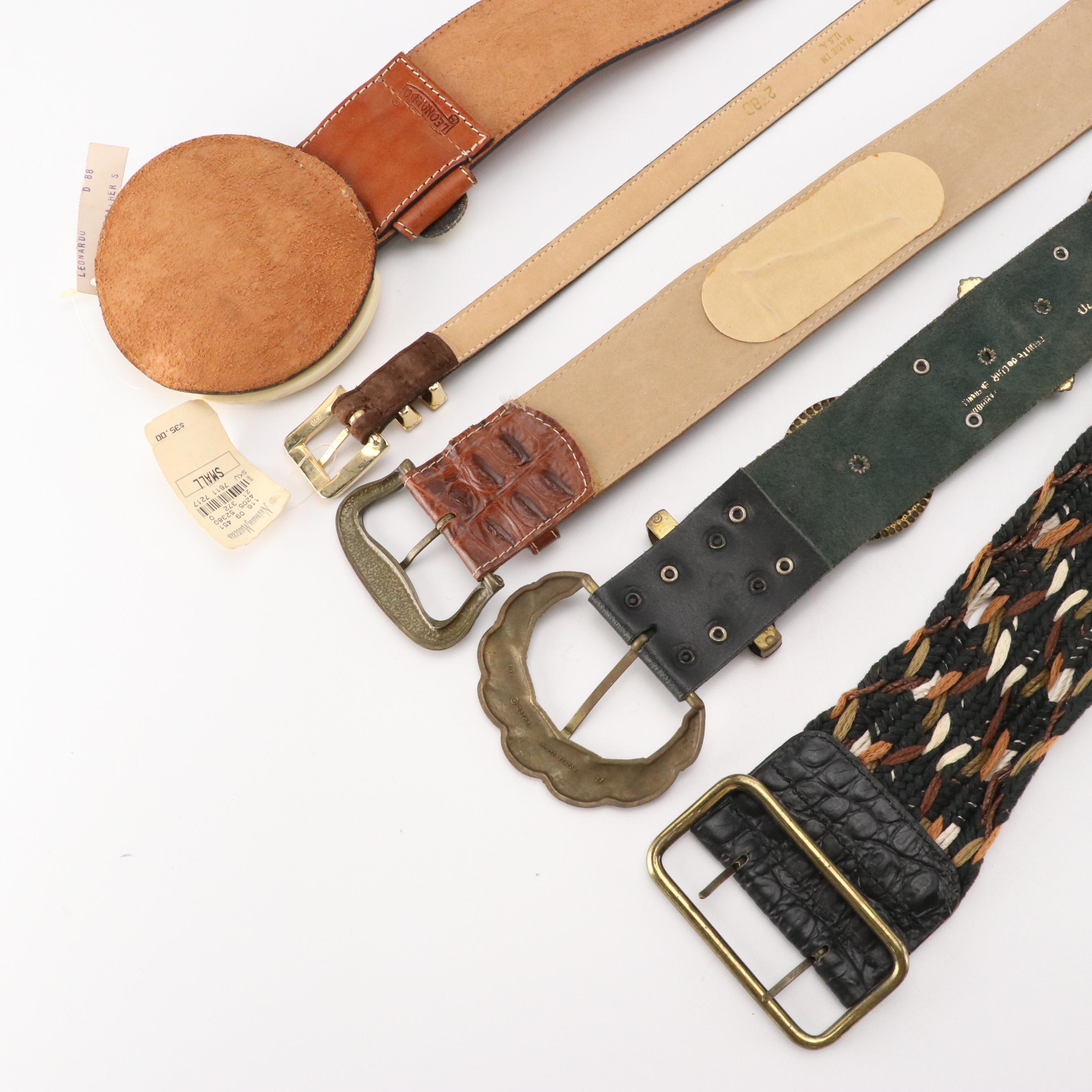 Vintage Embellished Leather & Braided Fabric Belts Featuring Barcelona, Leonardo