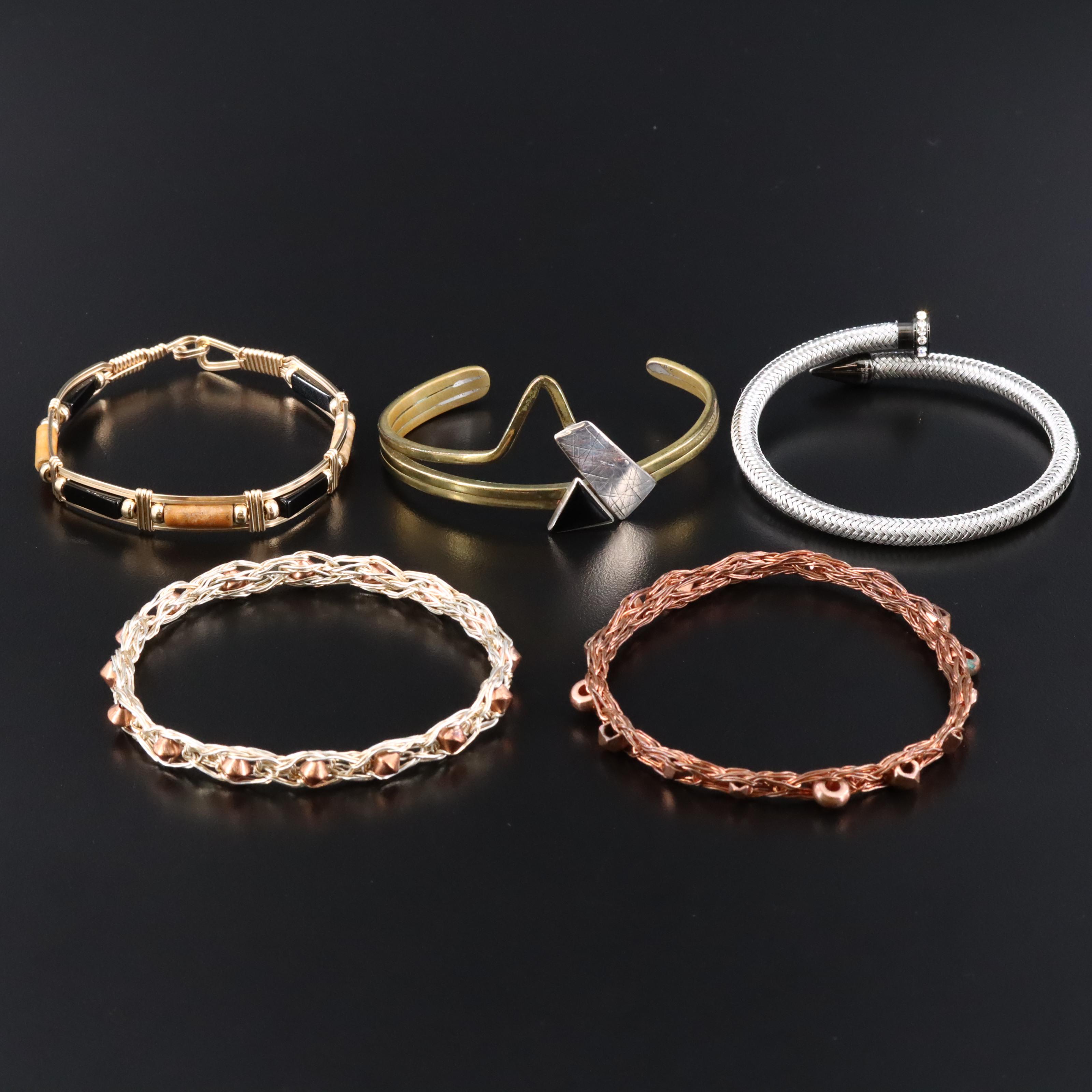 Black Onyx, Quartzite and Rhinestones Featured in Bracelet Collection